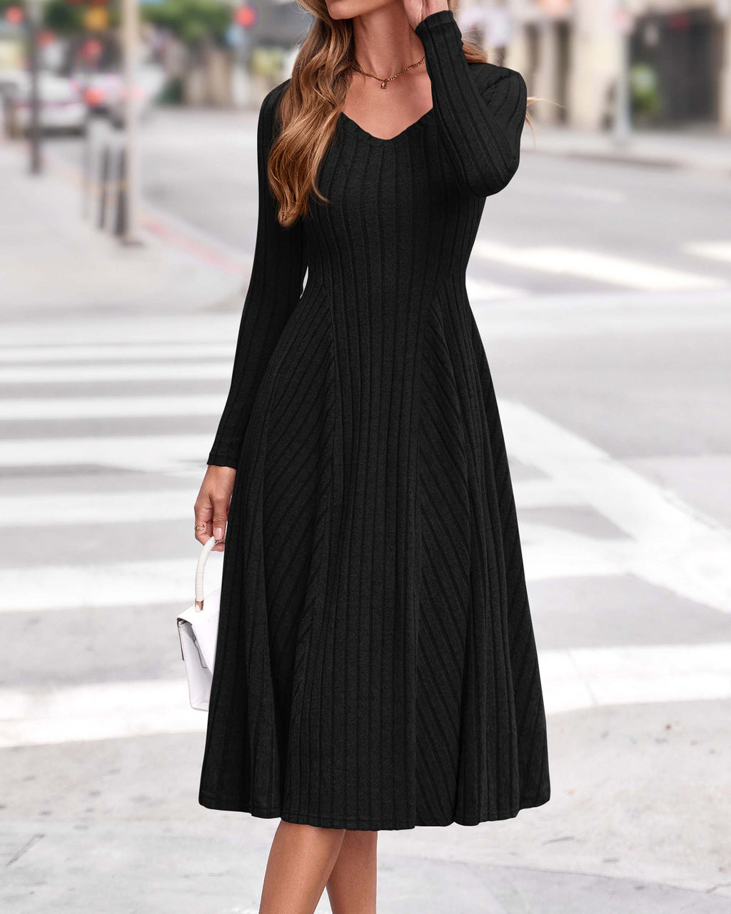 KIRUNDO Women's Fall Long Sleeve Ribbed Knit Sweater Dress