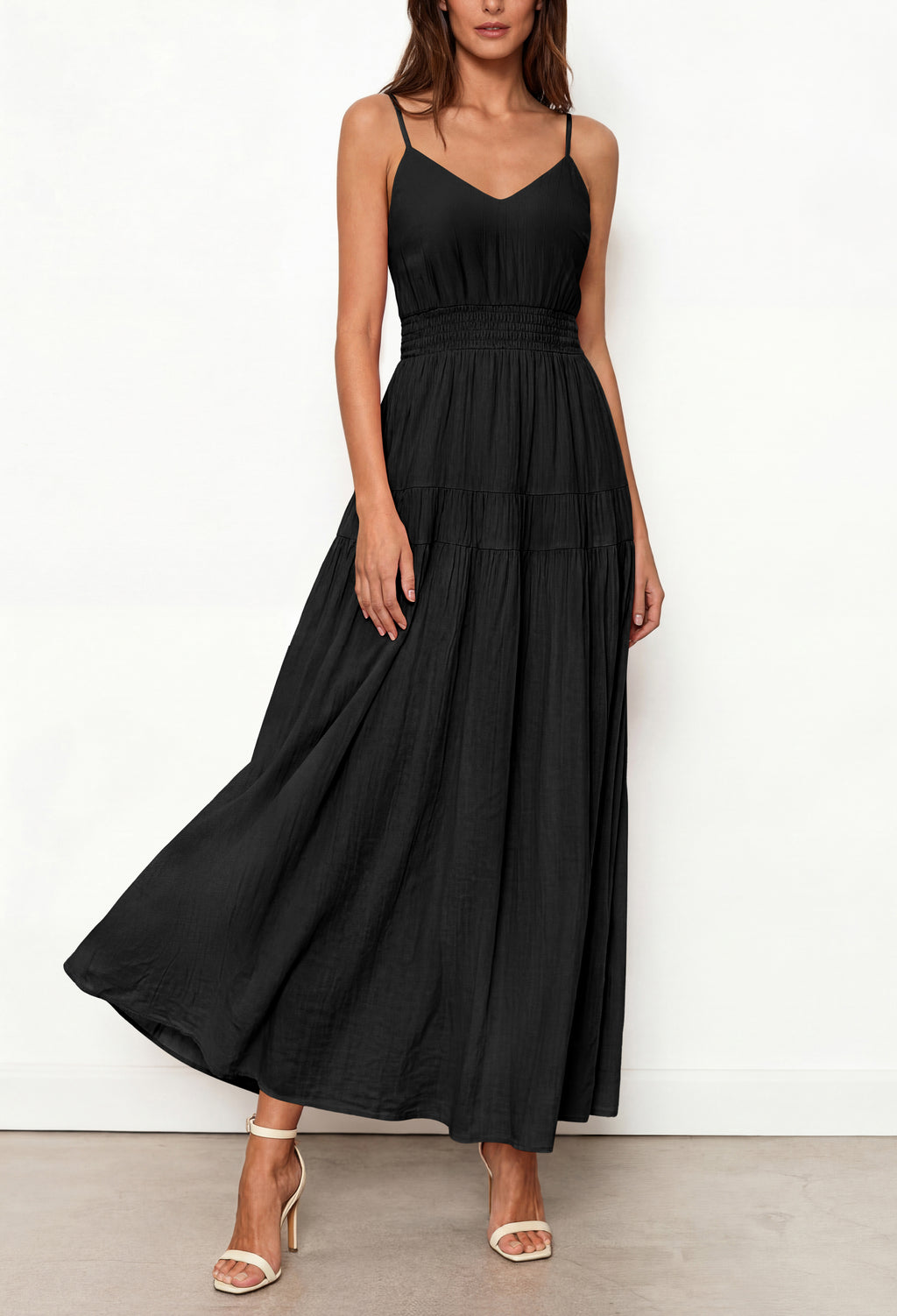KIRUNDO Summer Dresses for Women Spaghetti Strap Sleeveless High Waist Flowy Boho Maxi Dress Beach Vacation Long Sundress