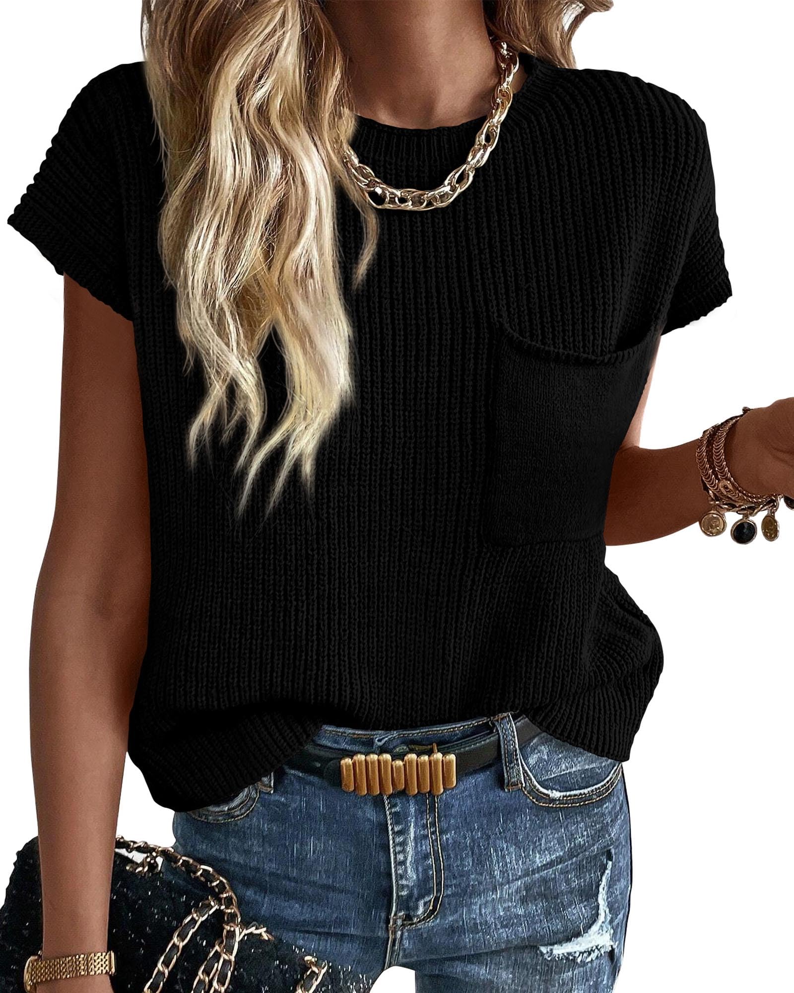 KIRUNDO Spring Summer Short Sleeve Sweater for Women 2026 Casual Sweater Vest Cotton Knit Pullover Tank Tops Fashion Clothing