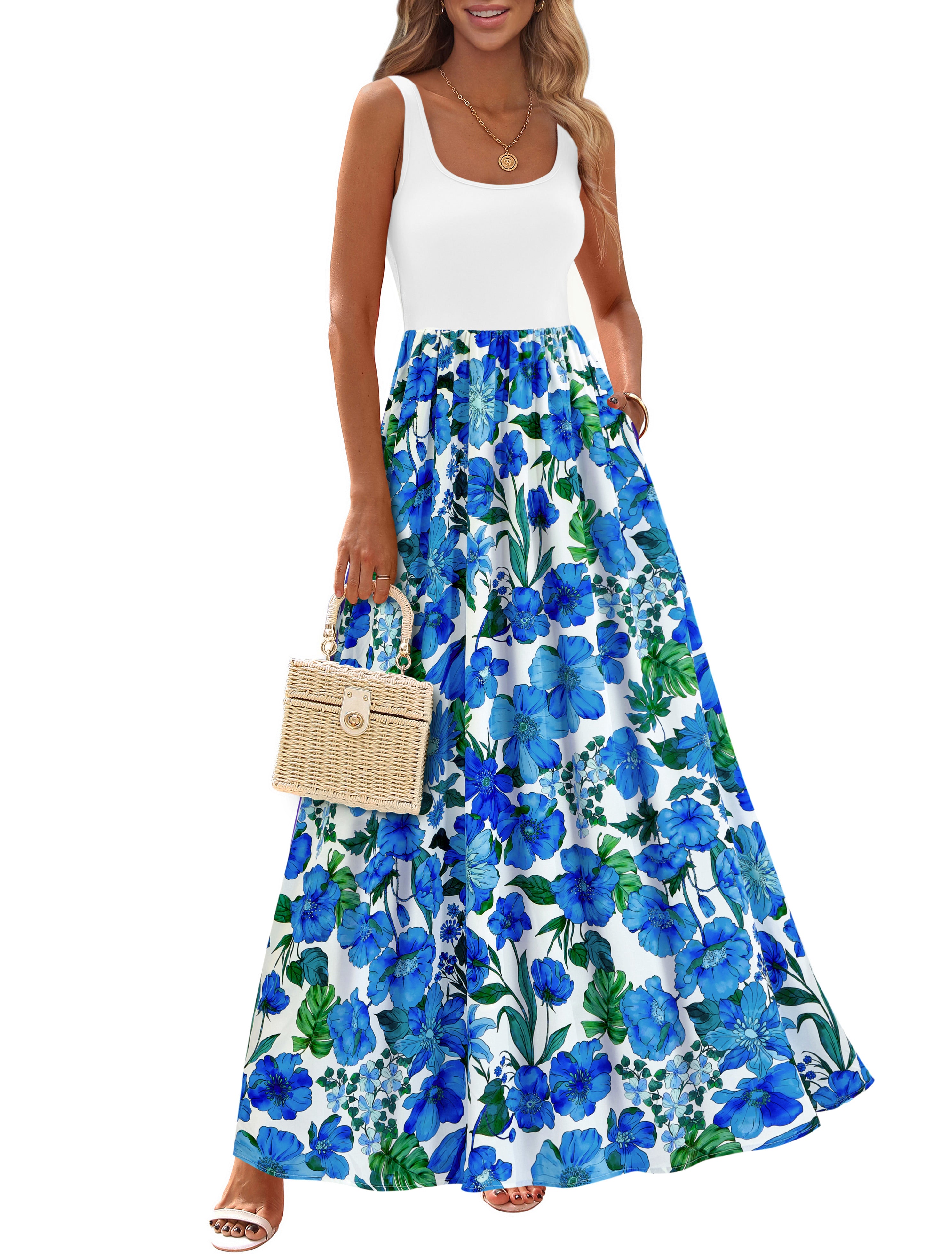 KIRUNDO Women Summer Sleeveless Boho Floral Maxi Dress 2026 Scoop Neck Tank A Line Flowy Beach Vacation Resort Wear Sundress