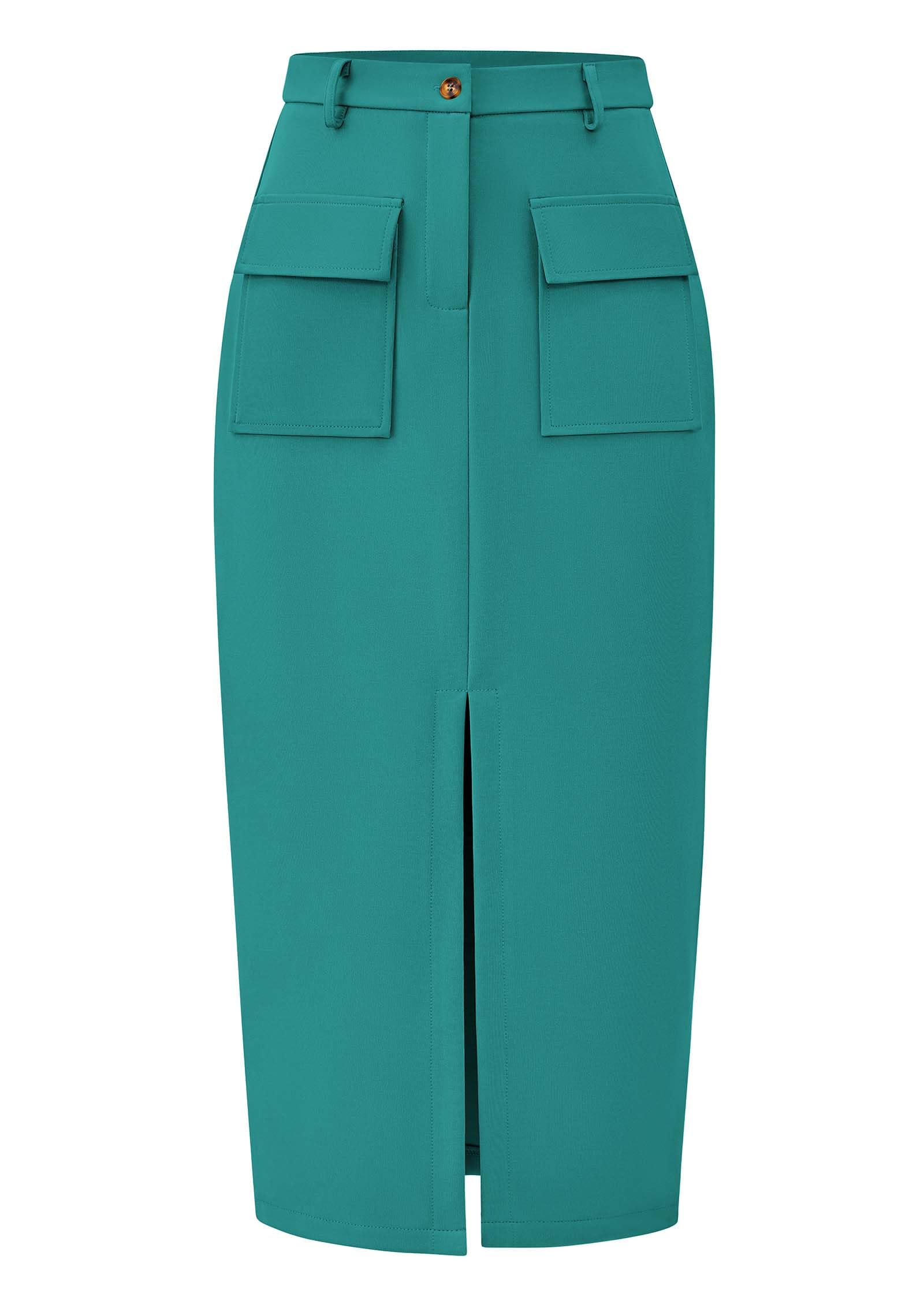 KIRUNDO Midi Skirts for Women Spring Summer High Waisted Cargo Trendy Pencil Slit Dressy Casual Business Work Long Skirt