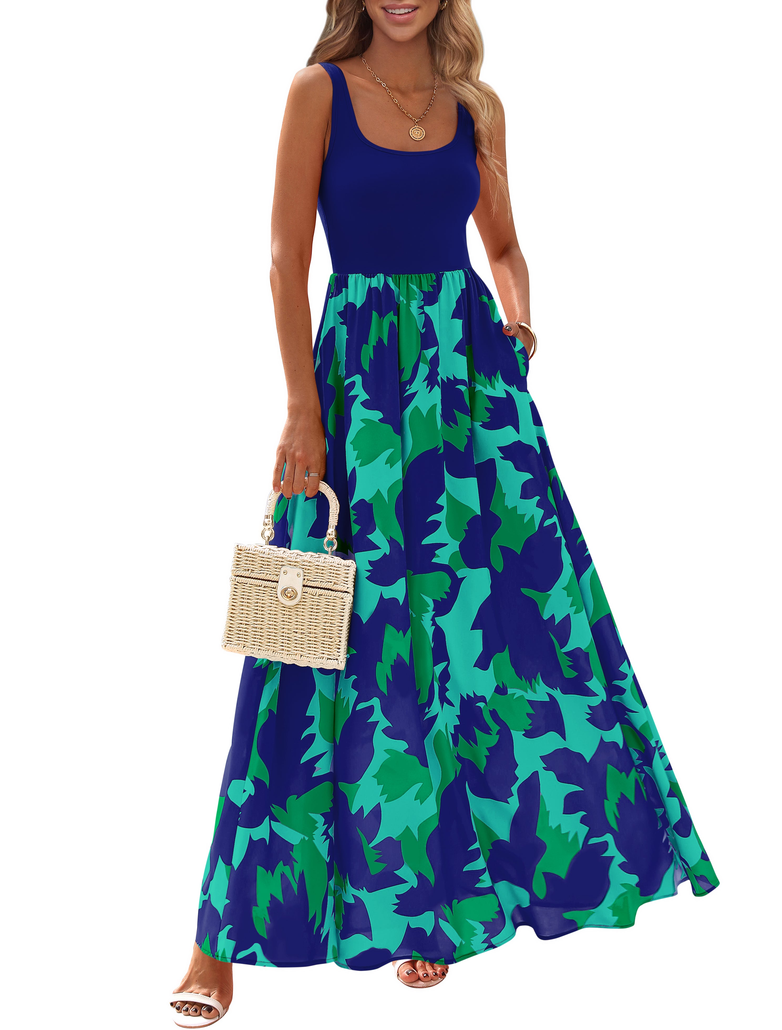KIRUNDO Women Summer Sleeveless Boho Floral Maxi Dress 2026 Scoop Neck Tank A Line Flowy Beach Vacation Resort Wear Sundress
