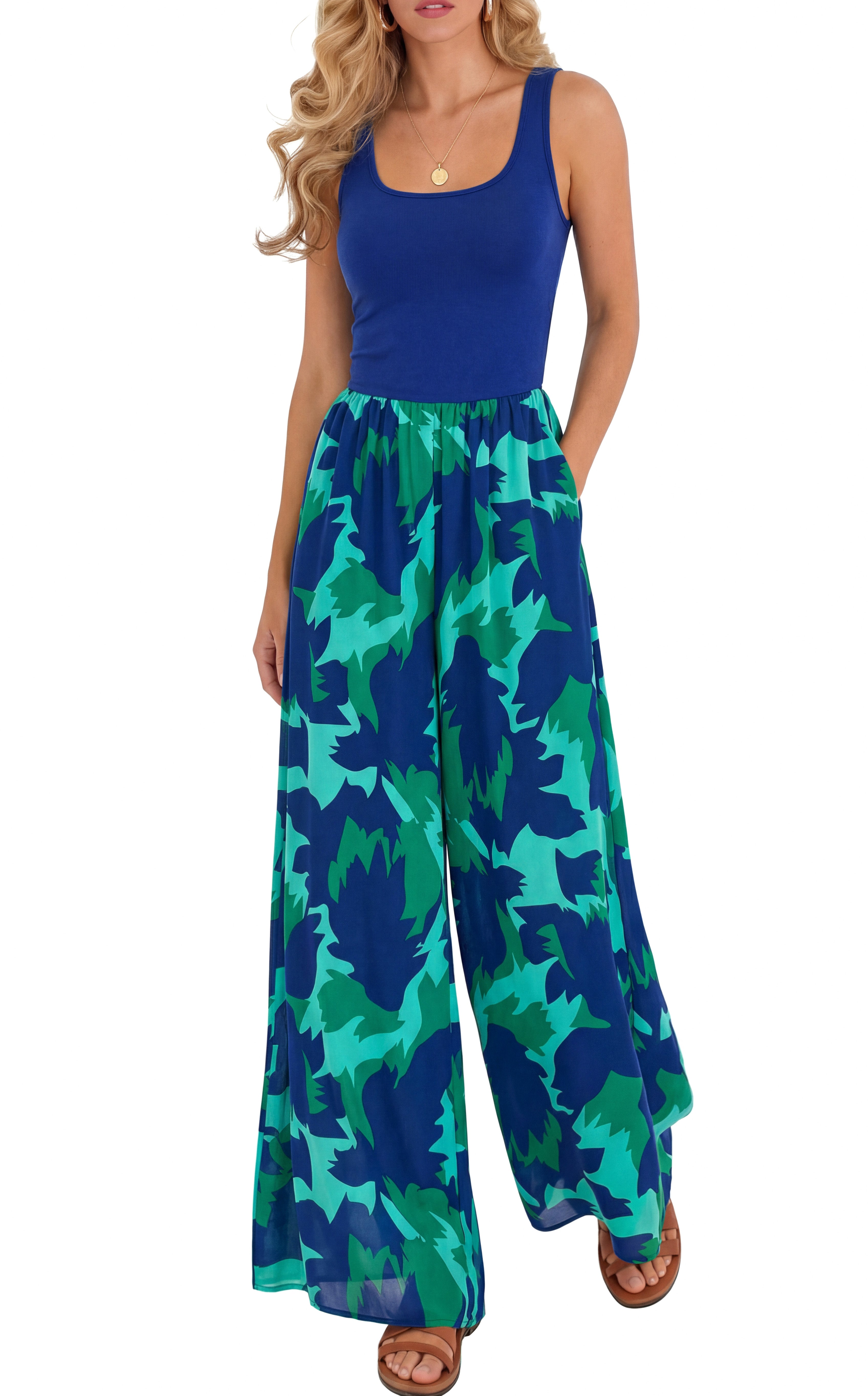 KIRUNDO Jumpsuits for Women Dressy 2026 Summer One Piece Sleeveless Boho Floral Wide Leg Romper Beach Vacation Cruise Outfits