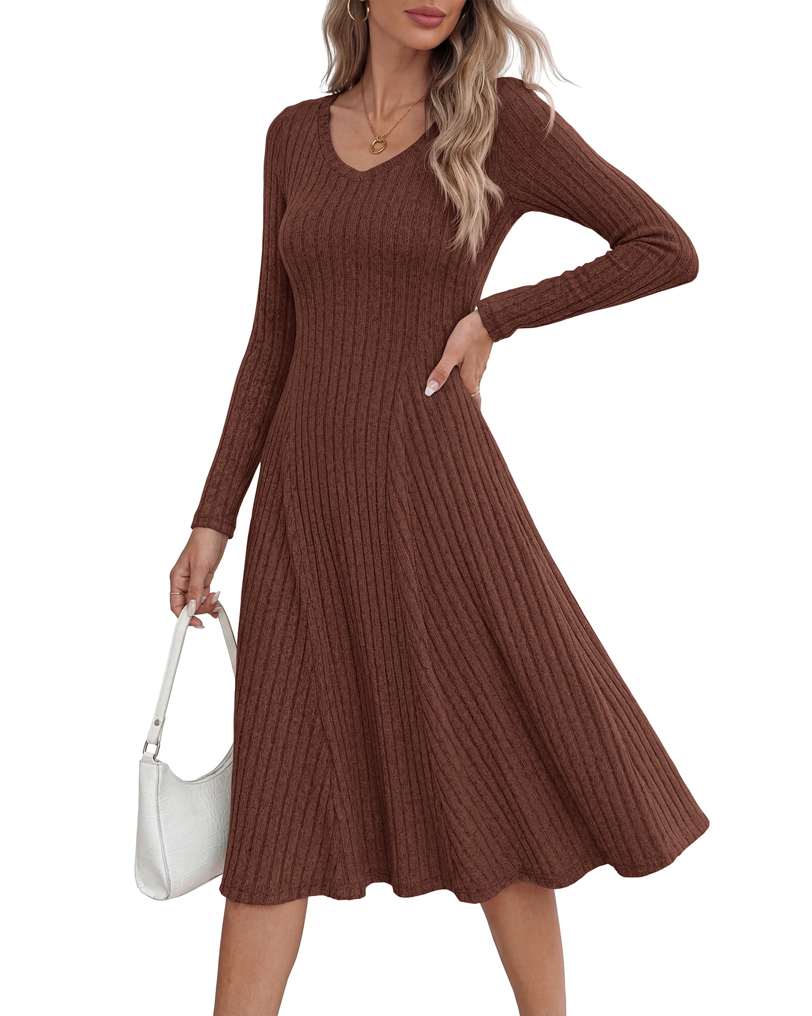 KIRUNDO Women's Fall Long Sleeve Ribbed Knit Sweater Dress