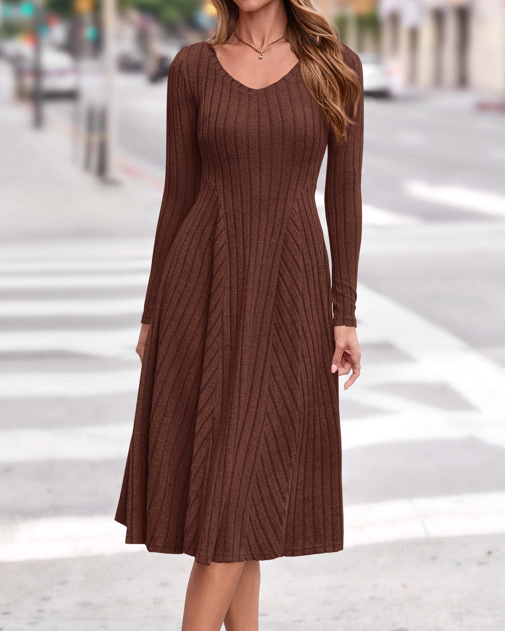 KIRUNDO Women's Fall Long Sleeve Ribbed Knit Sweater Dress