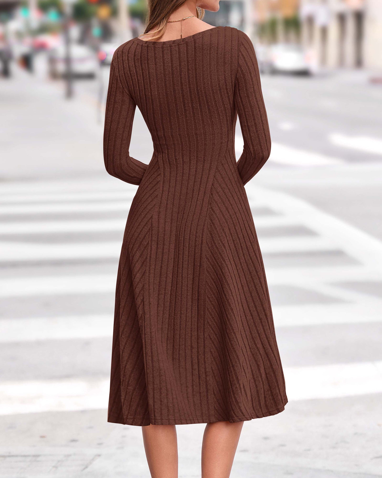 KIRUNDO Women's Fall Long Sleeve Ribbed Knit Sweater Dress