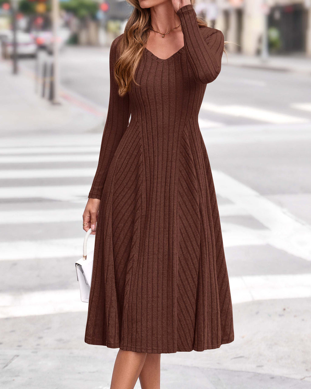 KIRUNDO Women's Fall Long Sleeve Ribbed Knit Sweater Dress