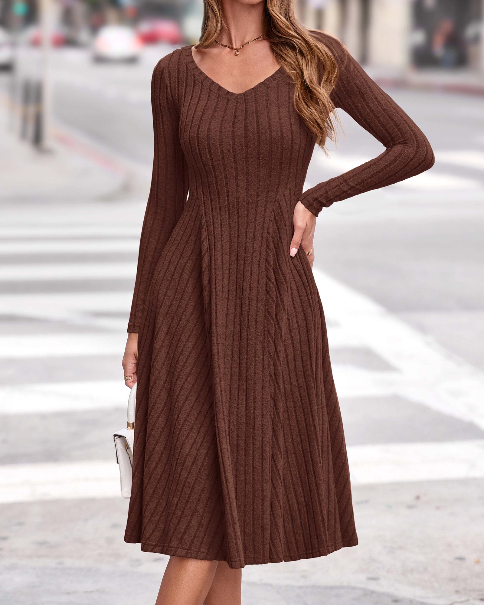 KIRUNDO Women's Fall Long Sleeve Ribbed Knit Sweater Dress