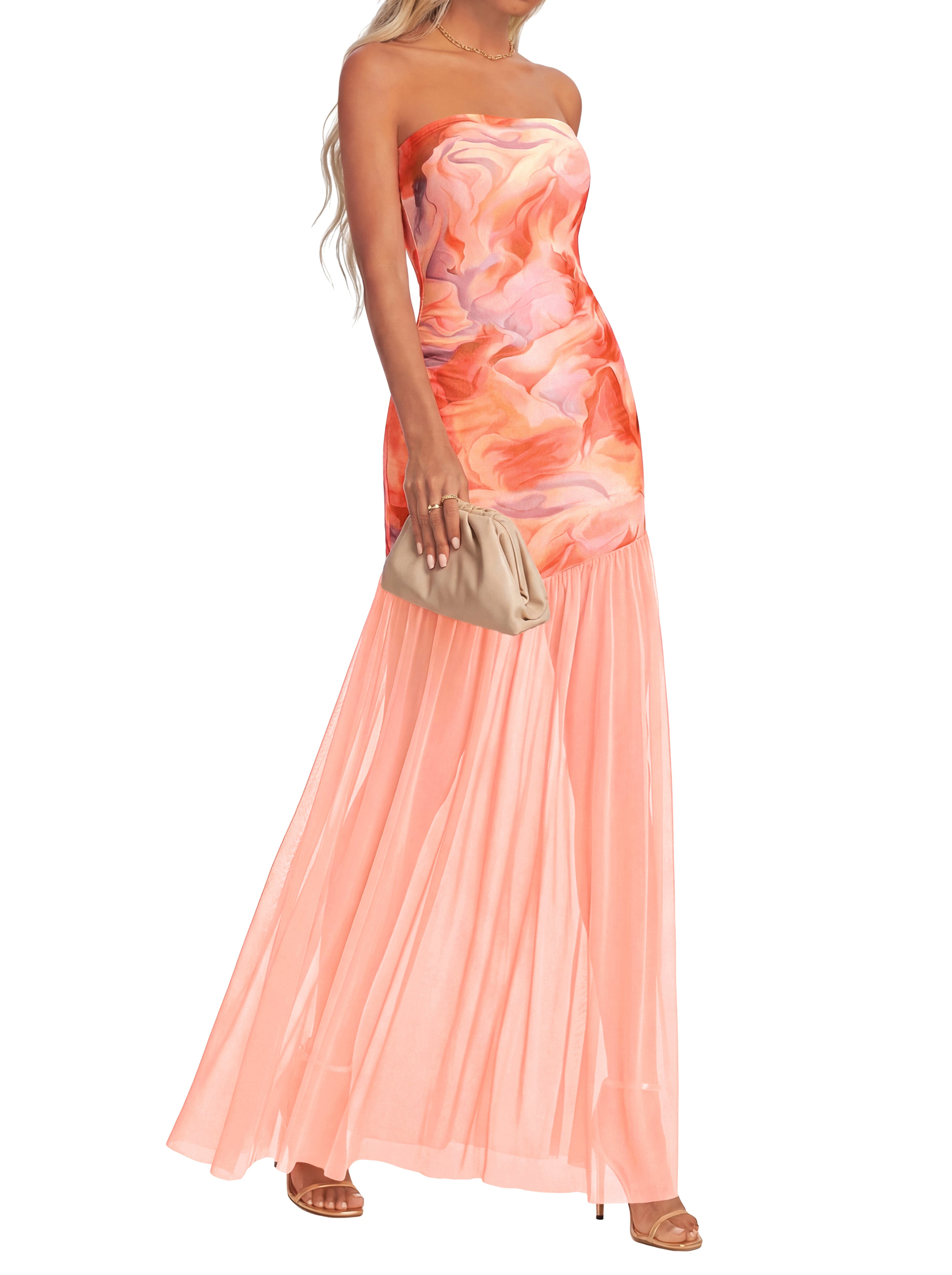 KIRUNDO Women's 2026 Summer Strapless Bodycon Floral Maxi Dress Mesh Mermaid Wedding Guest Cocktail Party Formal Dresses