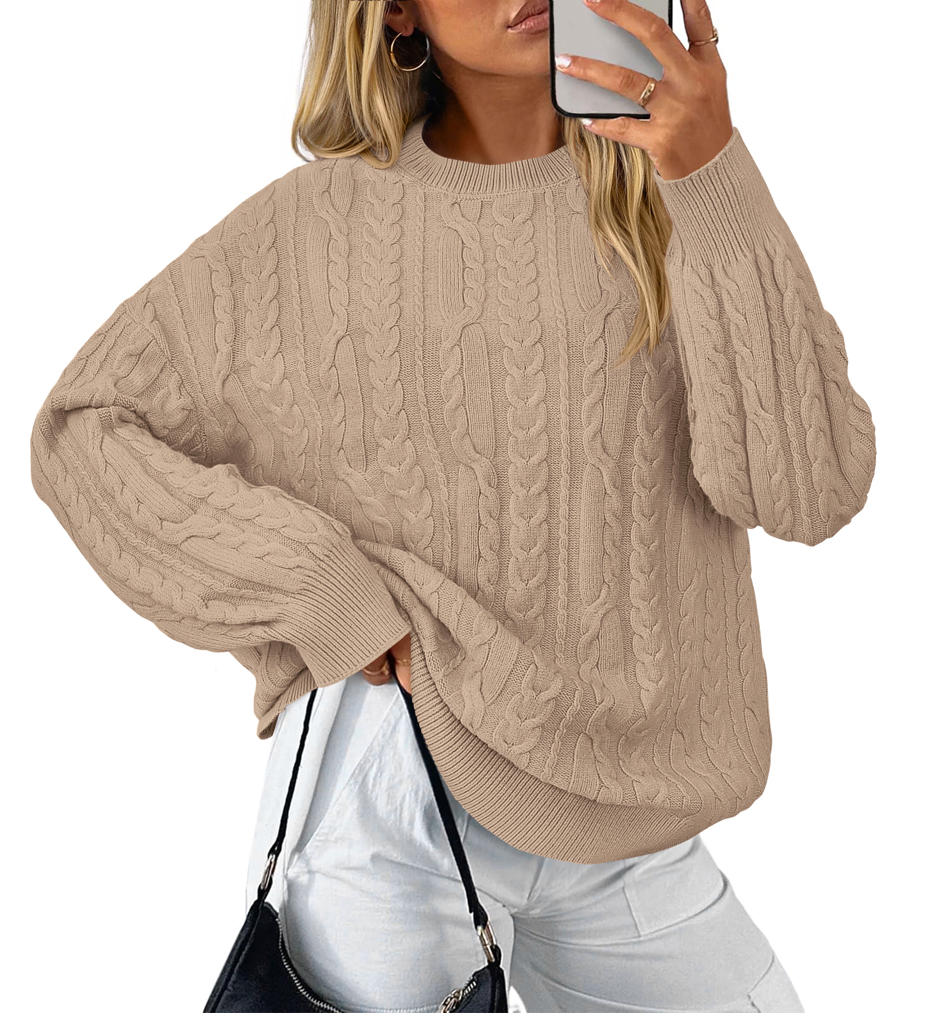 KIRUNDO Oversized Cable Knit Sweater Women 2025 Early Fall Fashion Chunky Cozy Long Sleeve Crewneck Pullover Winter Clothing