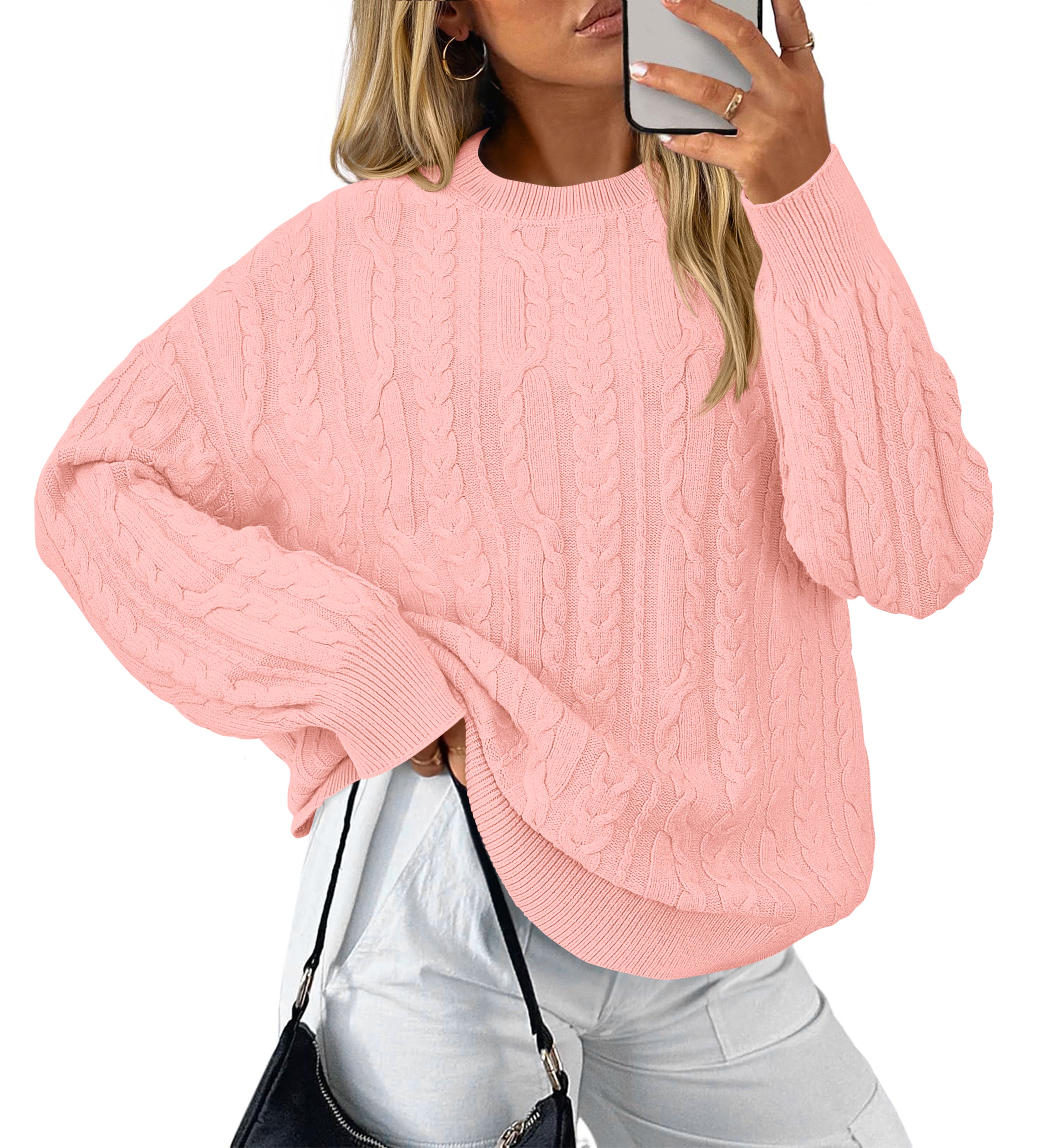 KIRUNDO Oversized Cable Knit Sweater Women 2025 Early Fall Fashion Chunky Cozy Long Sleeve Crewneck Pullover Winter Clothing