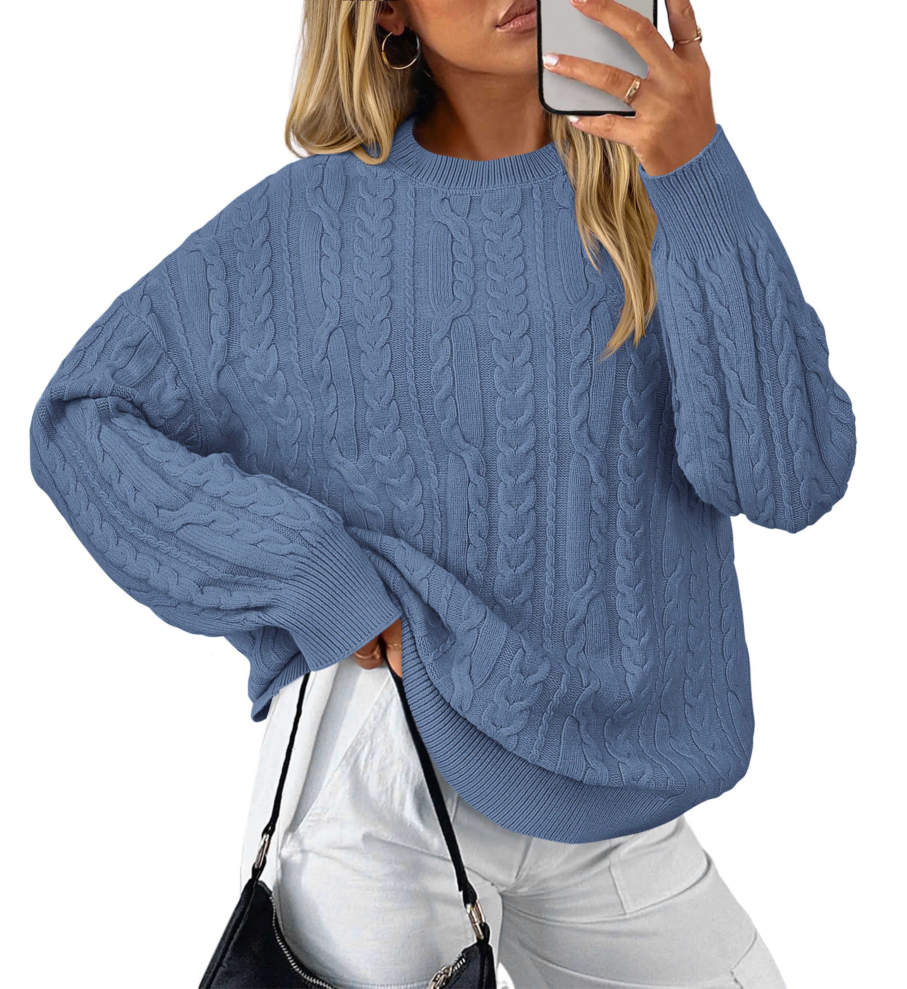 KIRUNDO Oversized Cable Knit Sweater Women 2025 Early Fall Fashion Chunky Cozy Long Sleeve Crewneck Pullover Winter Clothing