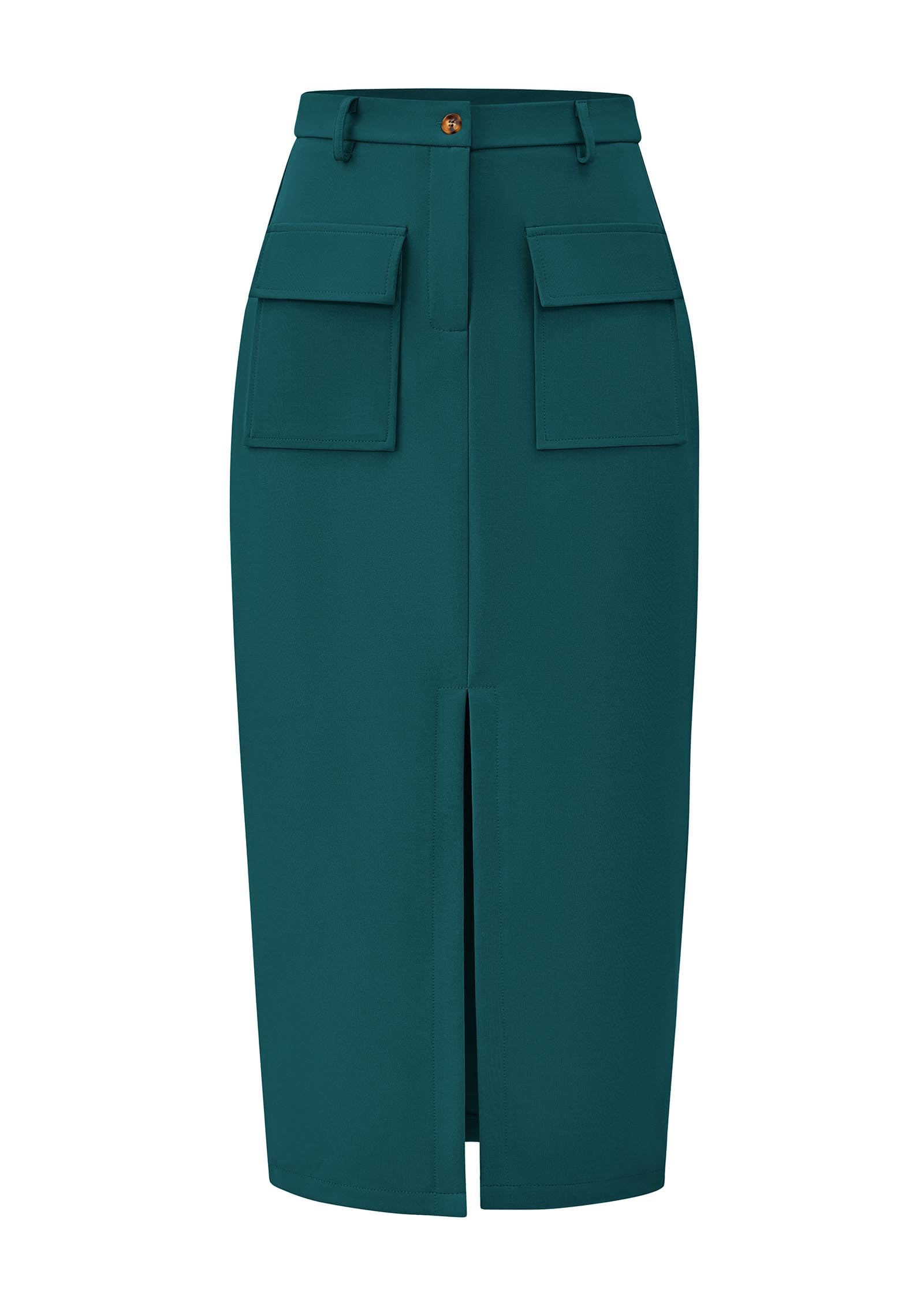 KIRUNDO Midi Skirts for Women Spring Summer High Waisted Cargo Trendy Pencil Slit Dressy Casual Business Work Long Skirt