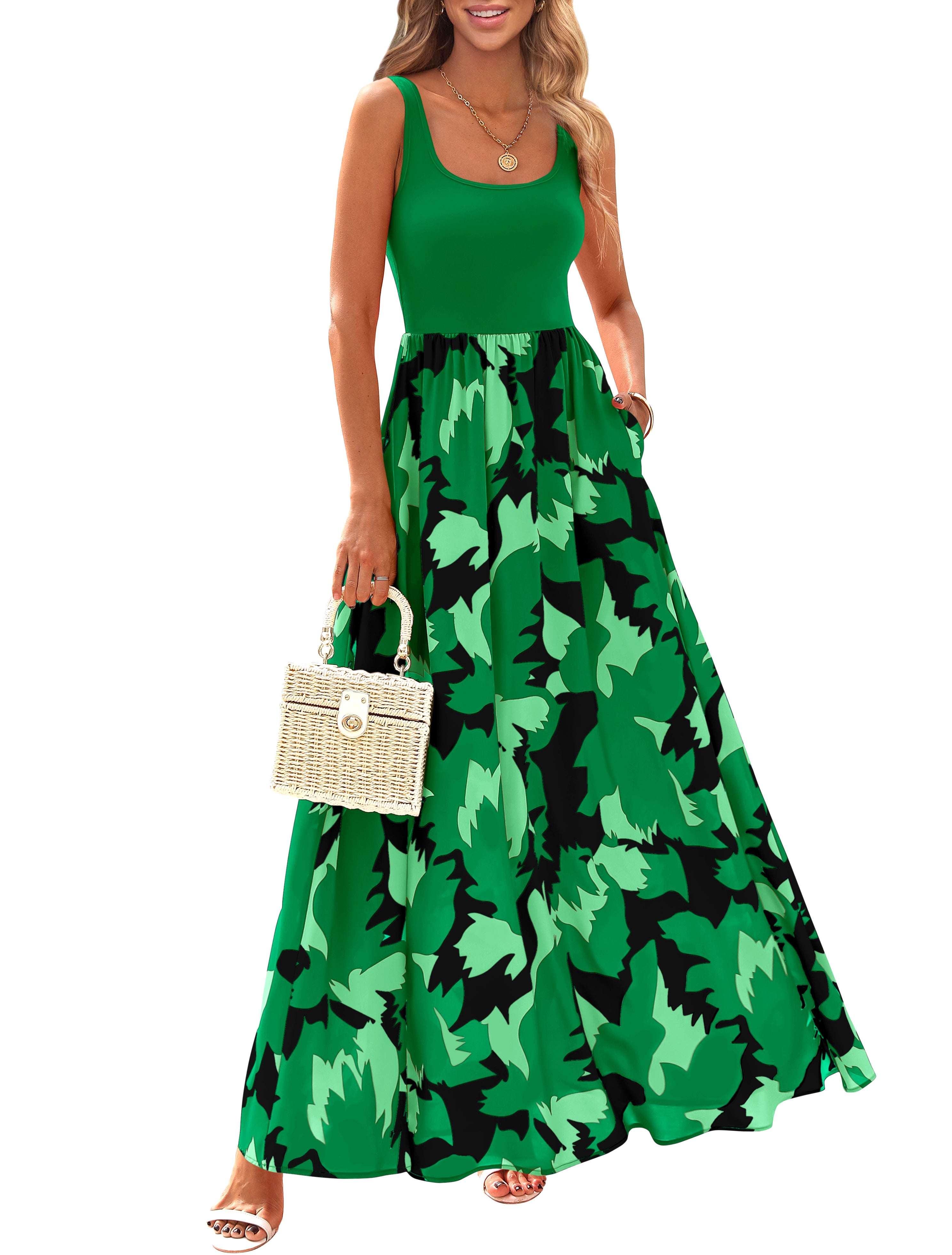KIRUNDO Women Summer Sleeveless Boho Floral Maxi Dress 2026 Scoop Neck Tank A Line Flowy Beach Vacation Resort Wear Sundress