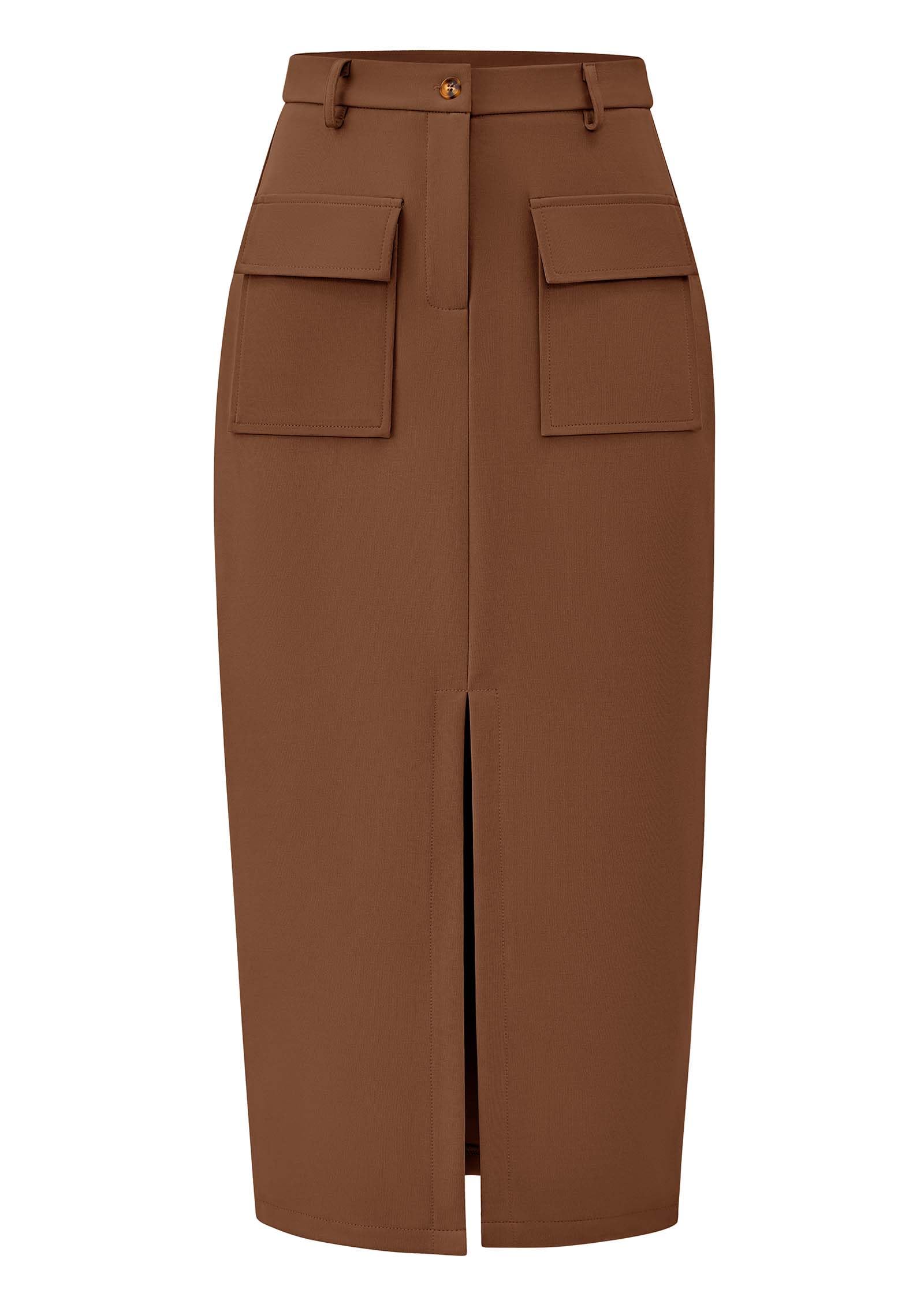 KIRUNDO Midi Skirts for Women Spring Summer High Waisted Cargo Trendy Pencil Slit Dressy Casual Business Work Long Skirt