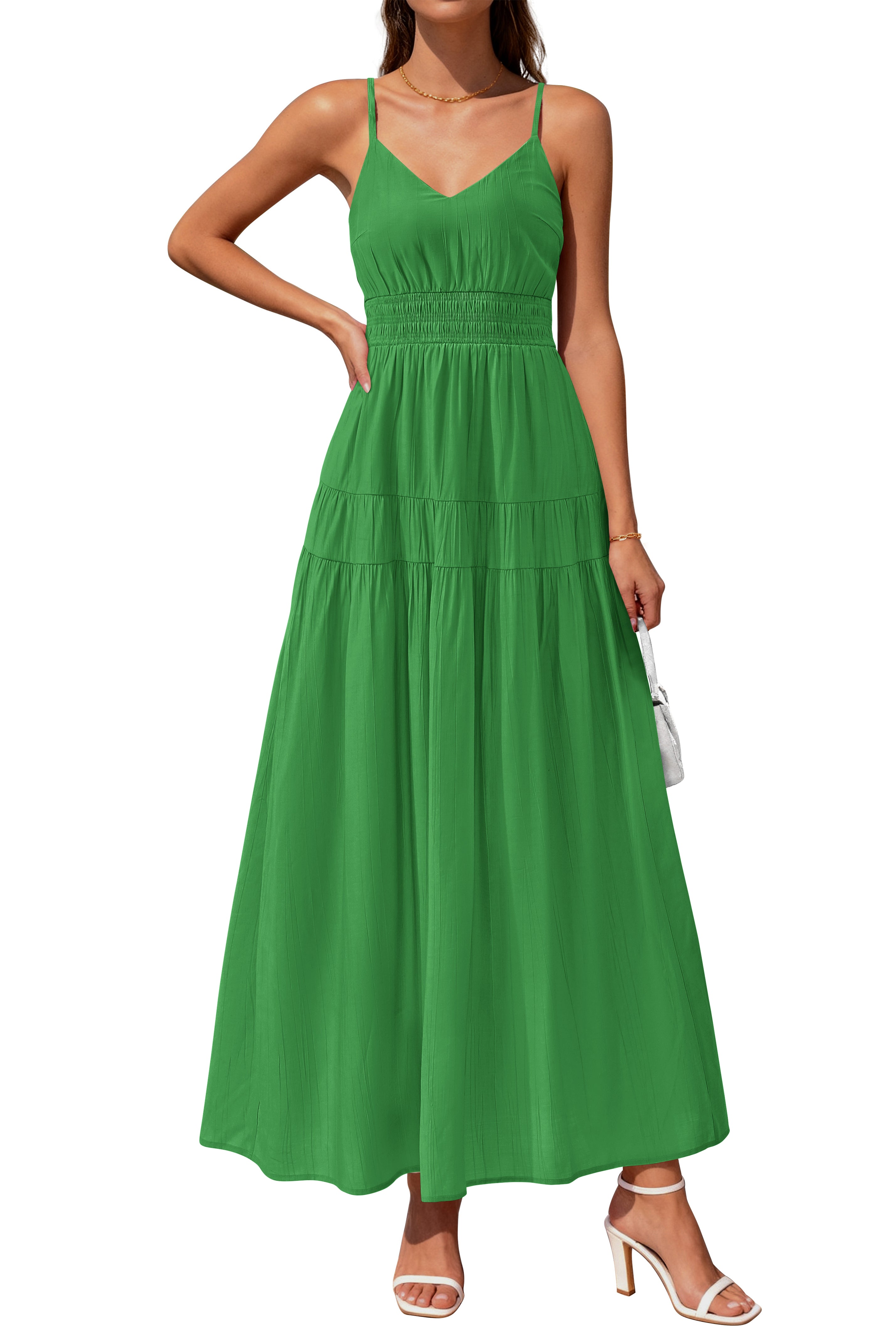 KIRUNDO Summer Dresses for Women Spaghetti Strap Sleeveless High Waist Flowy Boho Maxi Dress Beach Vacation Long Sundress