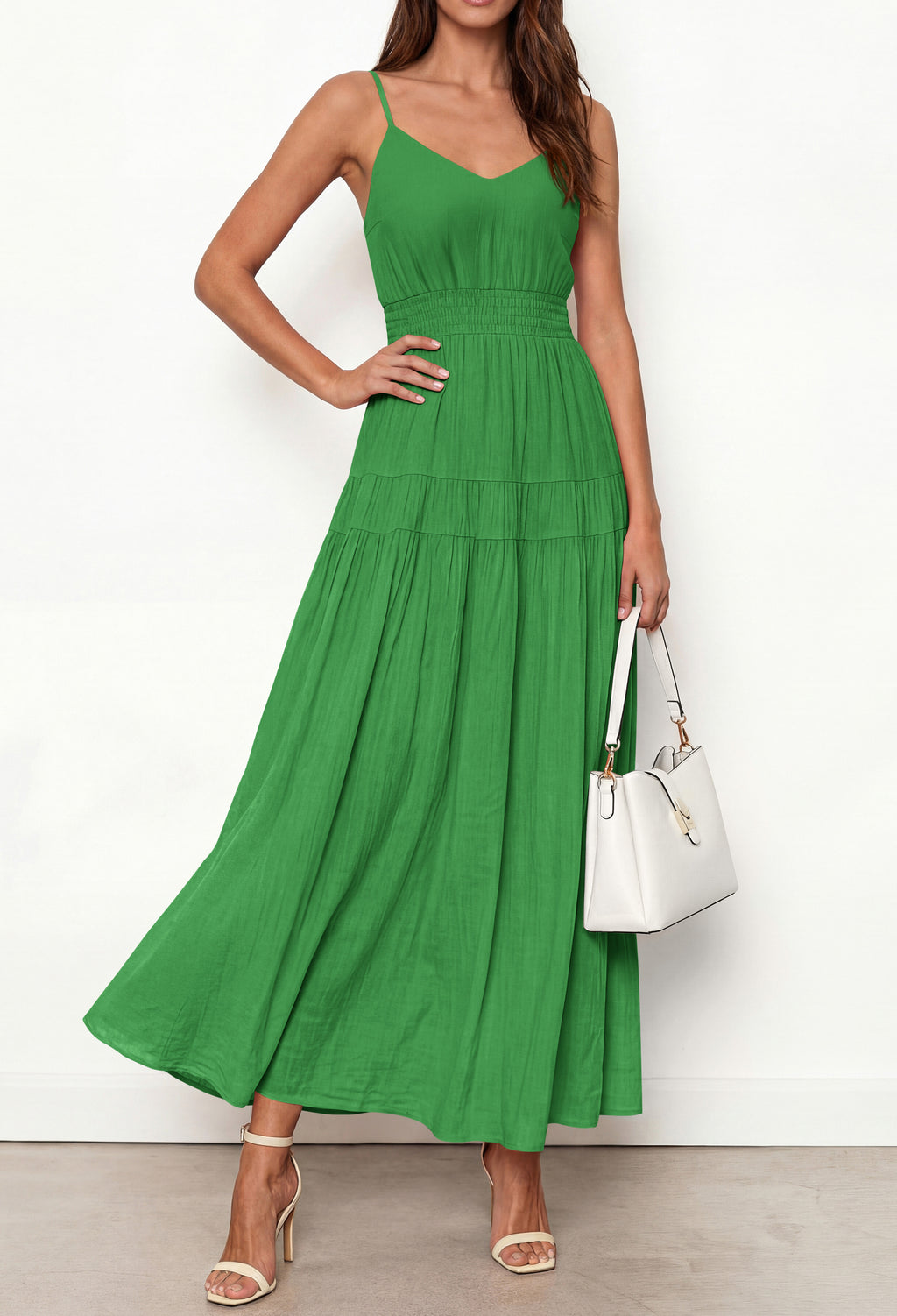 KIRUNDO Summer Dresses for Women Spaghetti Strap Sleeveless High Waist Flowy Boho Maxi Dress Beach Vacation Long Sundress