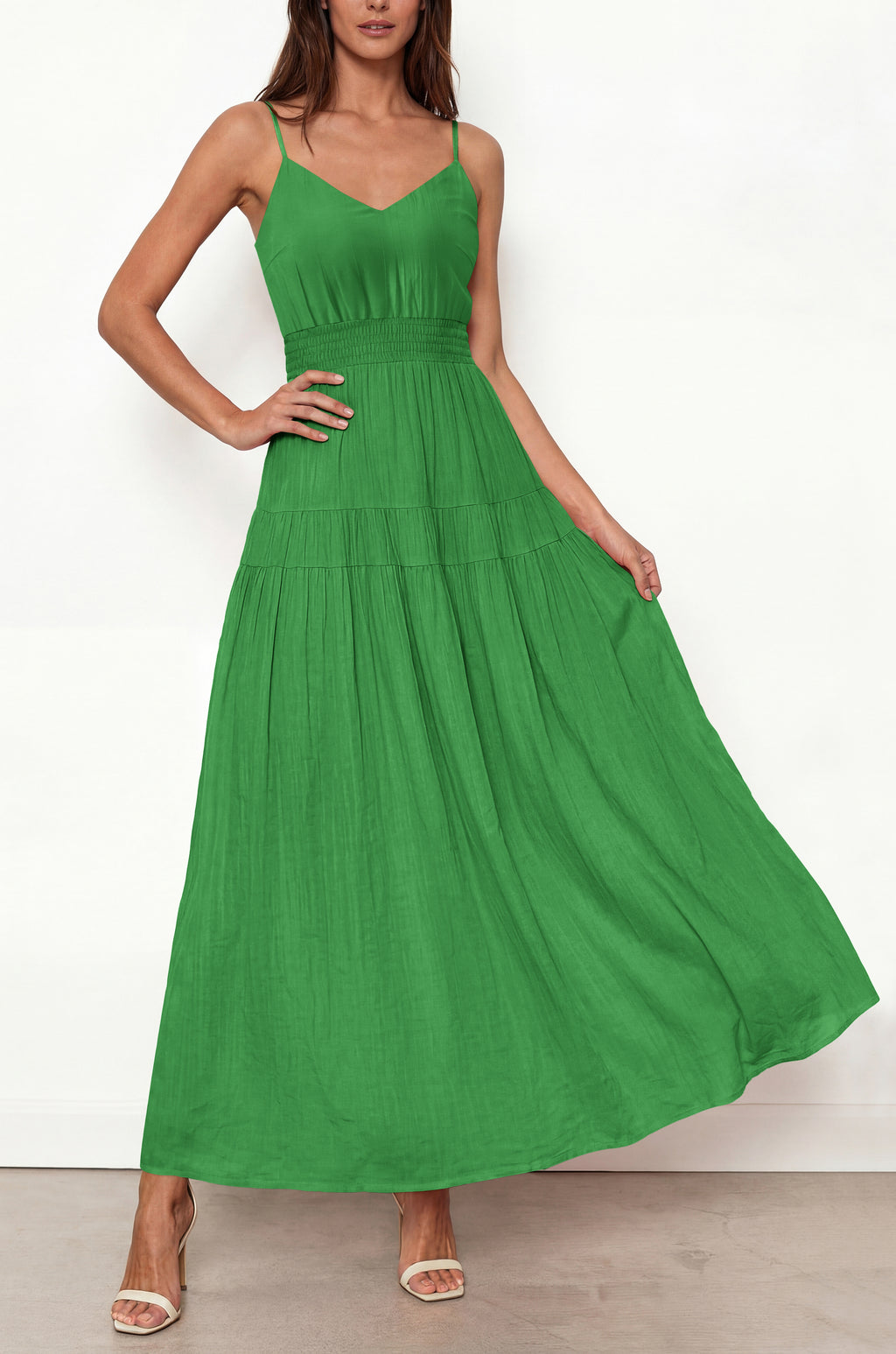 KIRUNDO Summer Dresses for Women Spaghetti Strap Sleeveless High Waist Flowy Boho Maxi Dress Beach Vacation Long Sundress