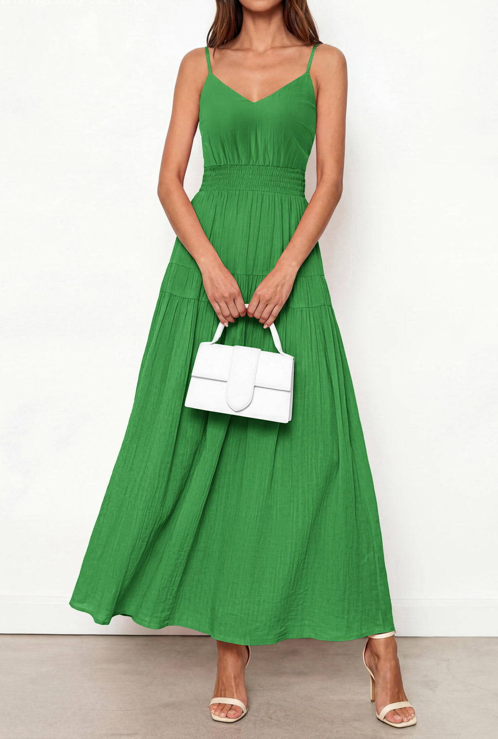 KIRUNDO Summer Dresses for Women Spaghetti Strap Sleeveless High Waist Flowy Boho Maxi Dress Beach Vacation Long Sundress