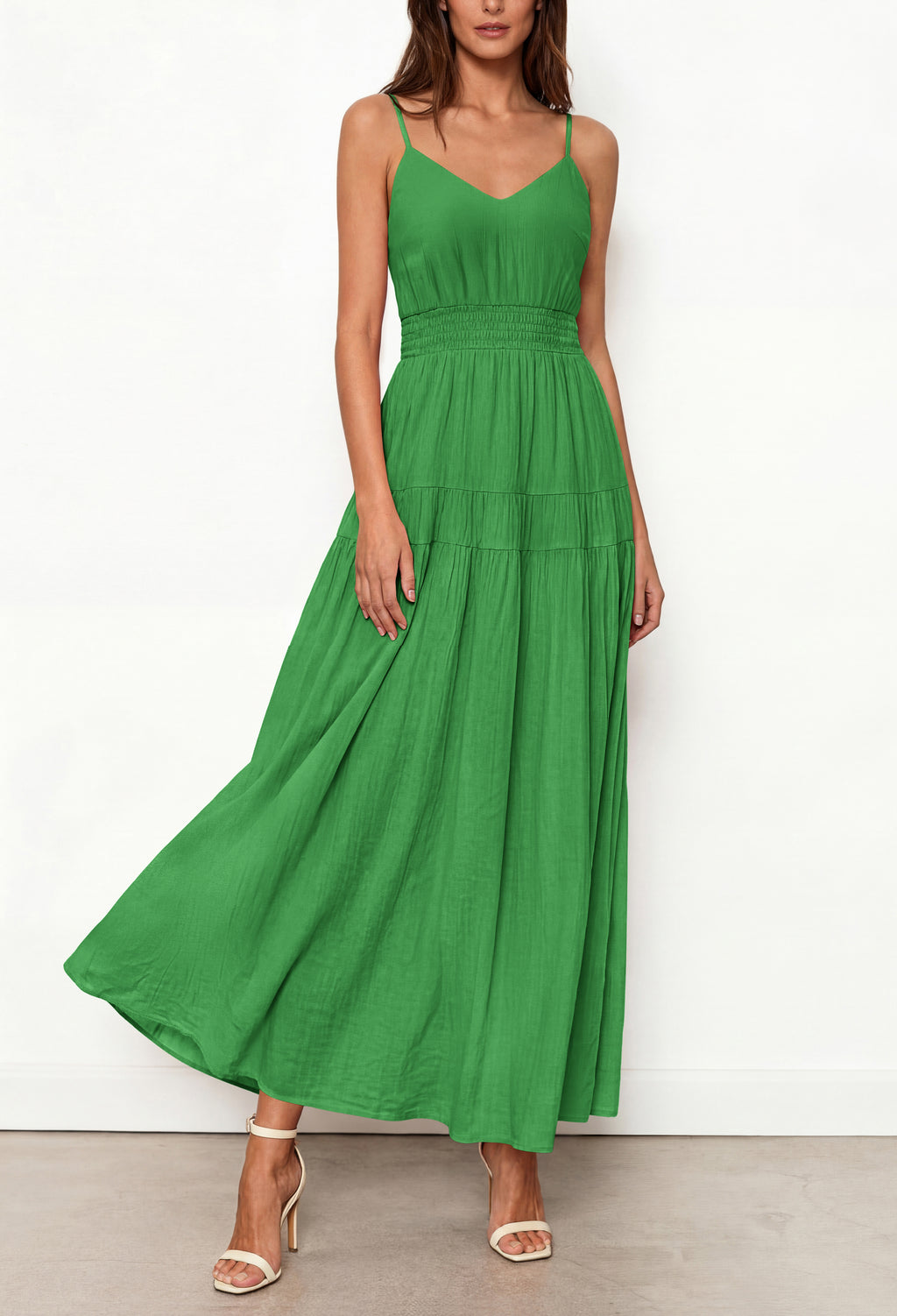KIRUNDO Summer Dresses for Women Spaghetti Strap Sleeveless High Waist Flowy Boho Maxi Dress Beach Vacation Long Sundress