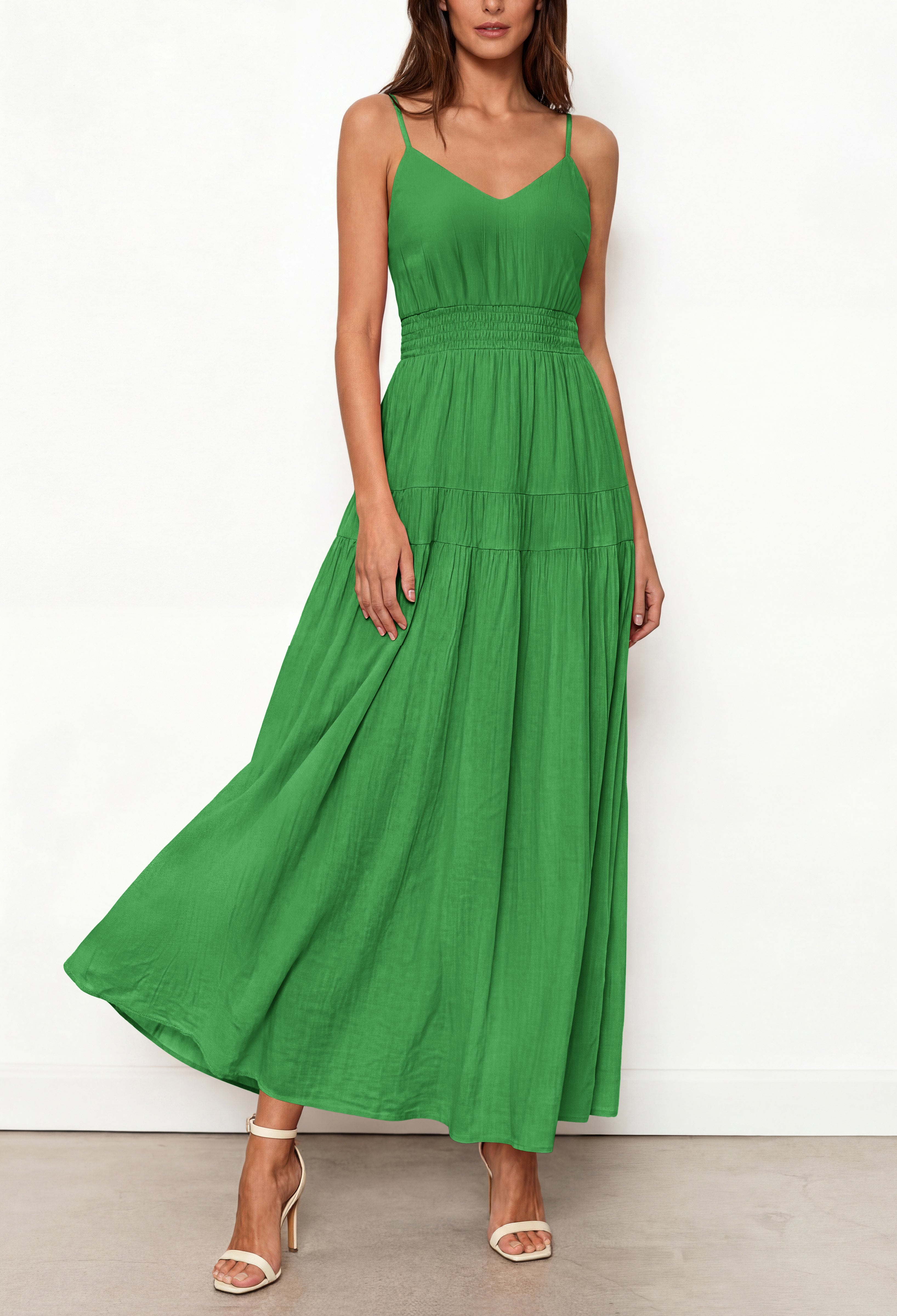 KIRUNDO Summer Dresses for Women Spaghetti Strap Sleeveless High Waist Flowy Boho Maxi Dress Beach Vacation Long Sundress