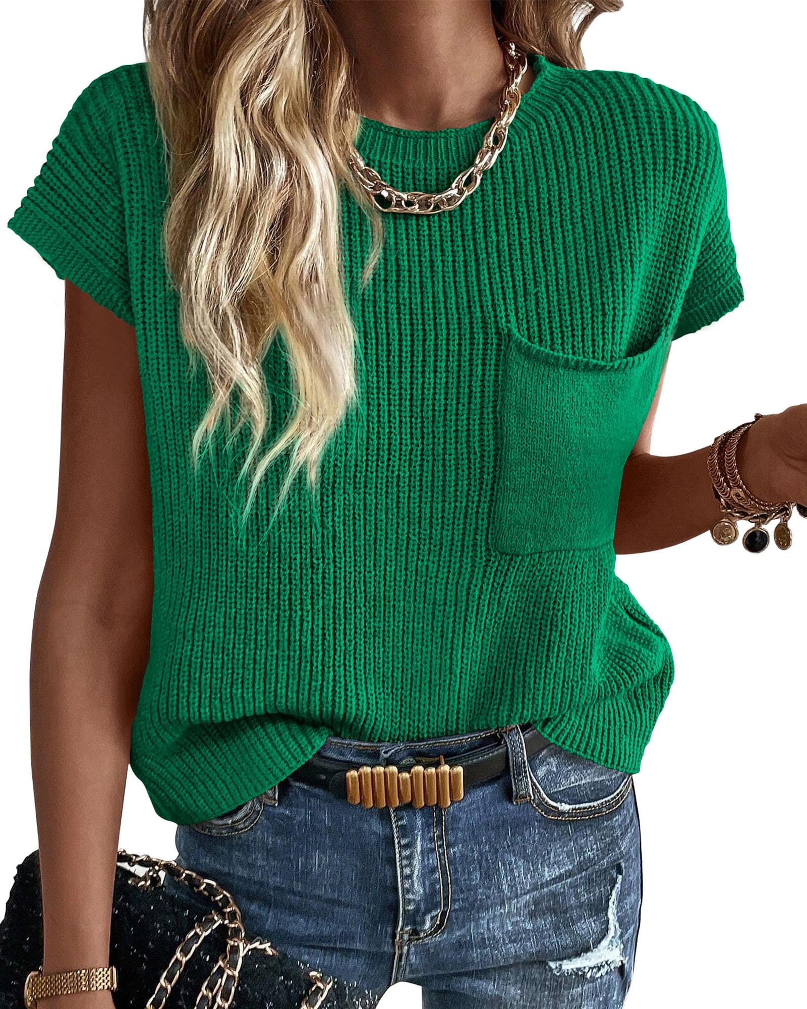 KIRUNDO Spring Summer Short Sleeve Sweater for Women 2026 Casual Sweater Vest Cotton Knit Pullover Tank Tops Fashion Clothing