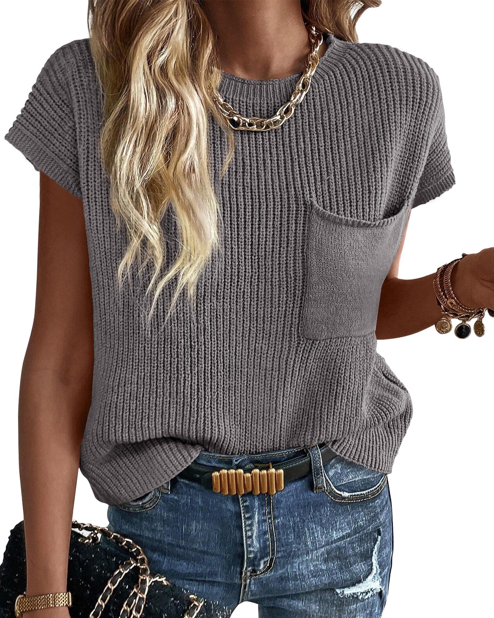 KIRUNDO Spring Summer Short Sleeve Sweater for Women 2026 Casual Sweater Vest Cotton Knit Pullover Tank Tops Fashion Clothing