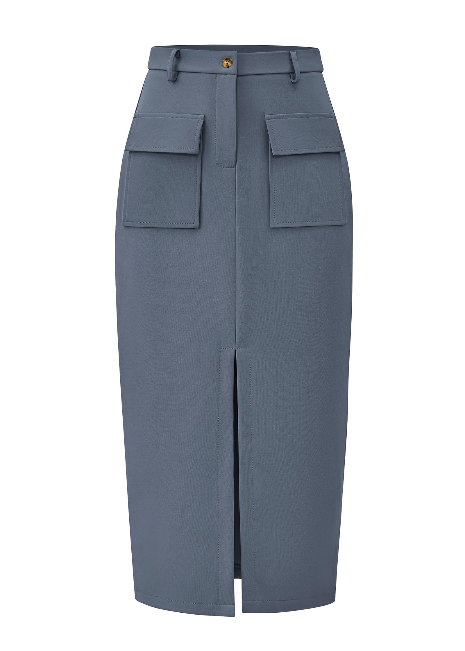 KIRUNDO Midi Skirts for Women Spring Summer High Waisted Cargo Trendy Pencil Slit Dressy Casual Business Work Long Skirt