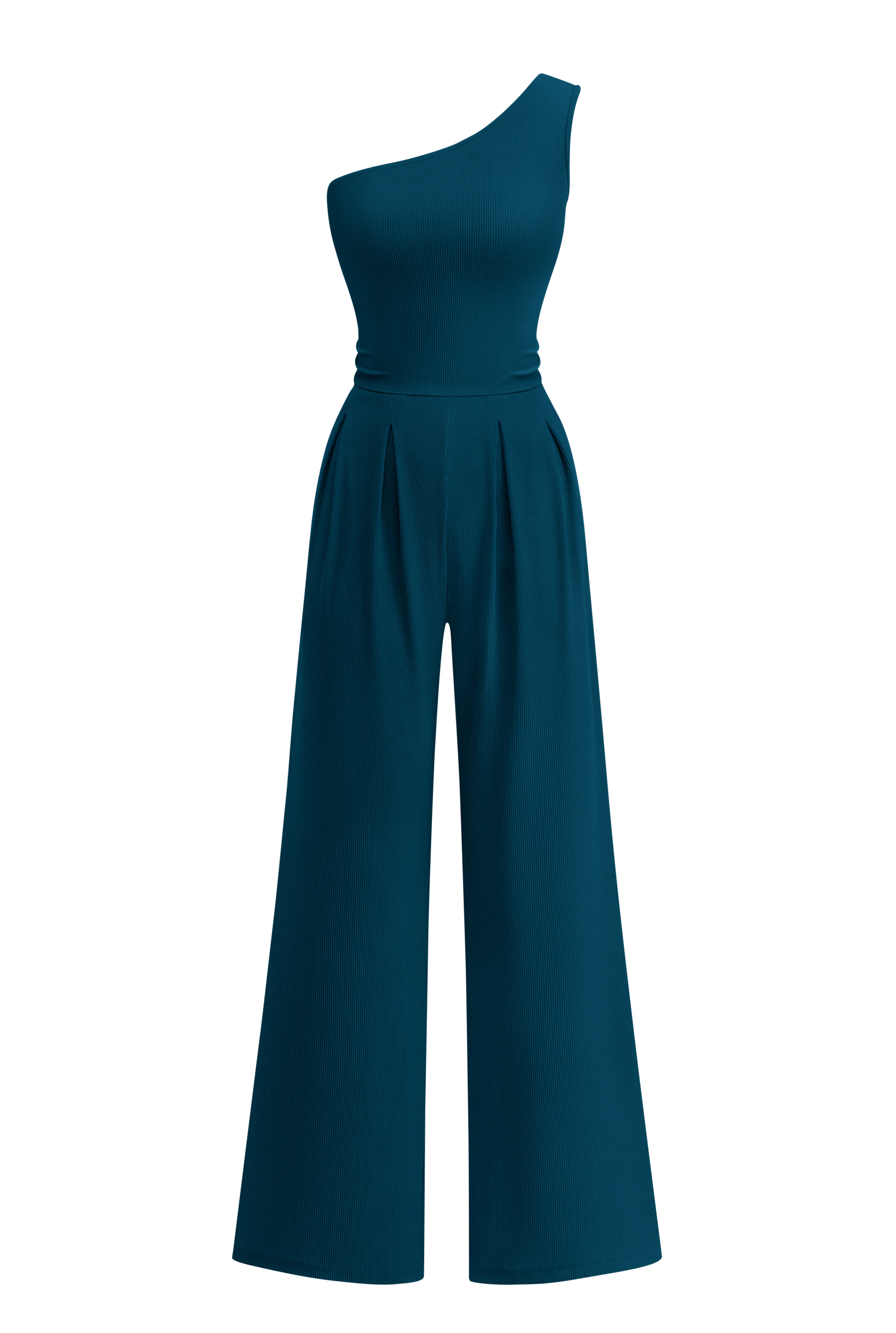 KIRUNDO Jumpsuits For Women Dressy Sleeveless One Shoulder Ribbed Knit Wide Leg Rompers With Pockets Summer Outfits