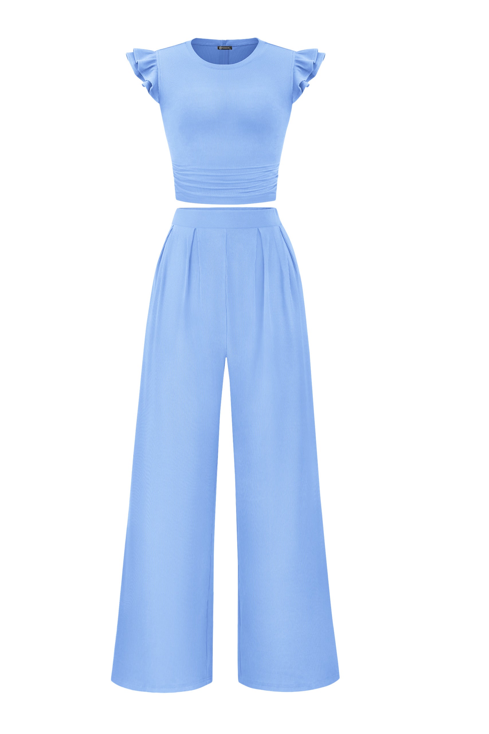 KIRUNDO Two Piece Sets For Women Summer Ruffle Cap Sleeve Crop Tops Wide Leg Palazzo Pants Casual Travel Vacation Outfits