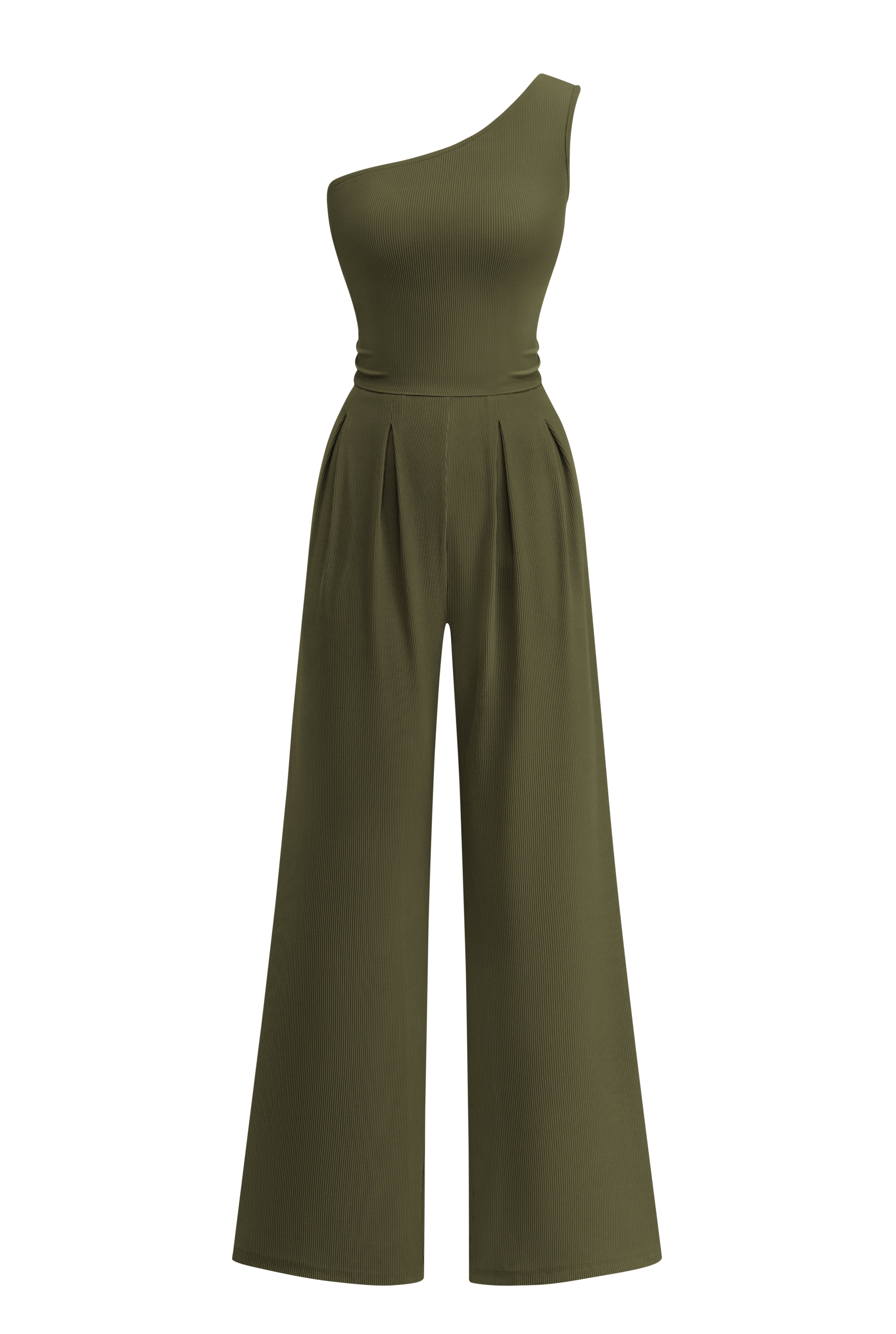 KIRUNDO Jumpsuits For Women Dressy Sleeveless One Shoulder Ribbed Knit Wide Leg Rompers With Pockets Summer Outfits