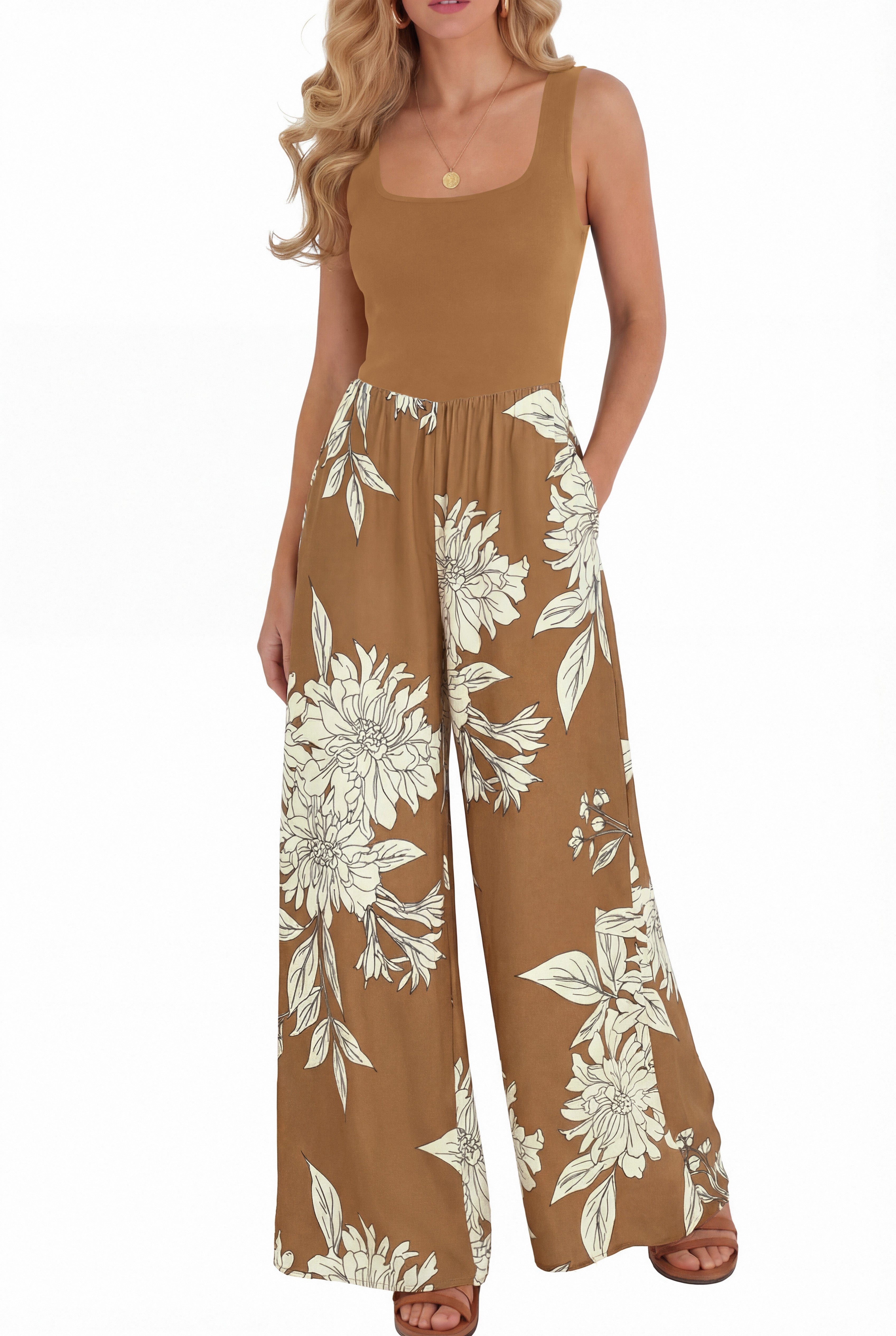 KIRUNDO Jumpsuits for Women Dressy 2026 Summer One Piece Sleeveless Boho Floral Wide Leg Romper Beach Vacation Cruise Outfits