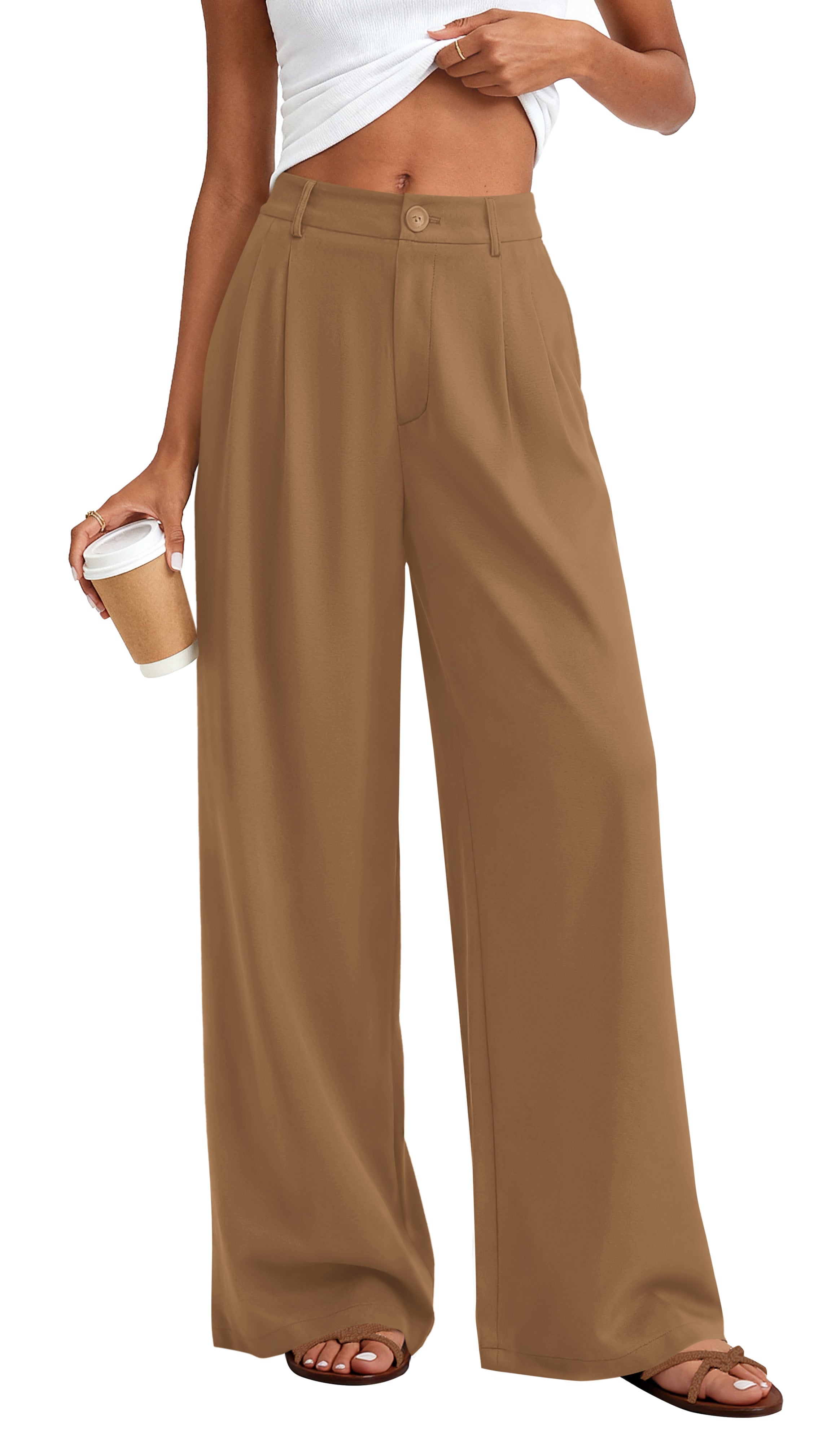 KIRUNDO Dress Pants Women 2026 Summer Palazzo Wide Leg Trousers Flowy High Waisted Business Casual Slacks For Work Pockets