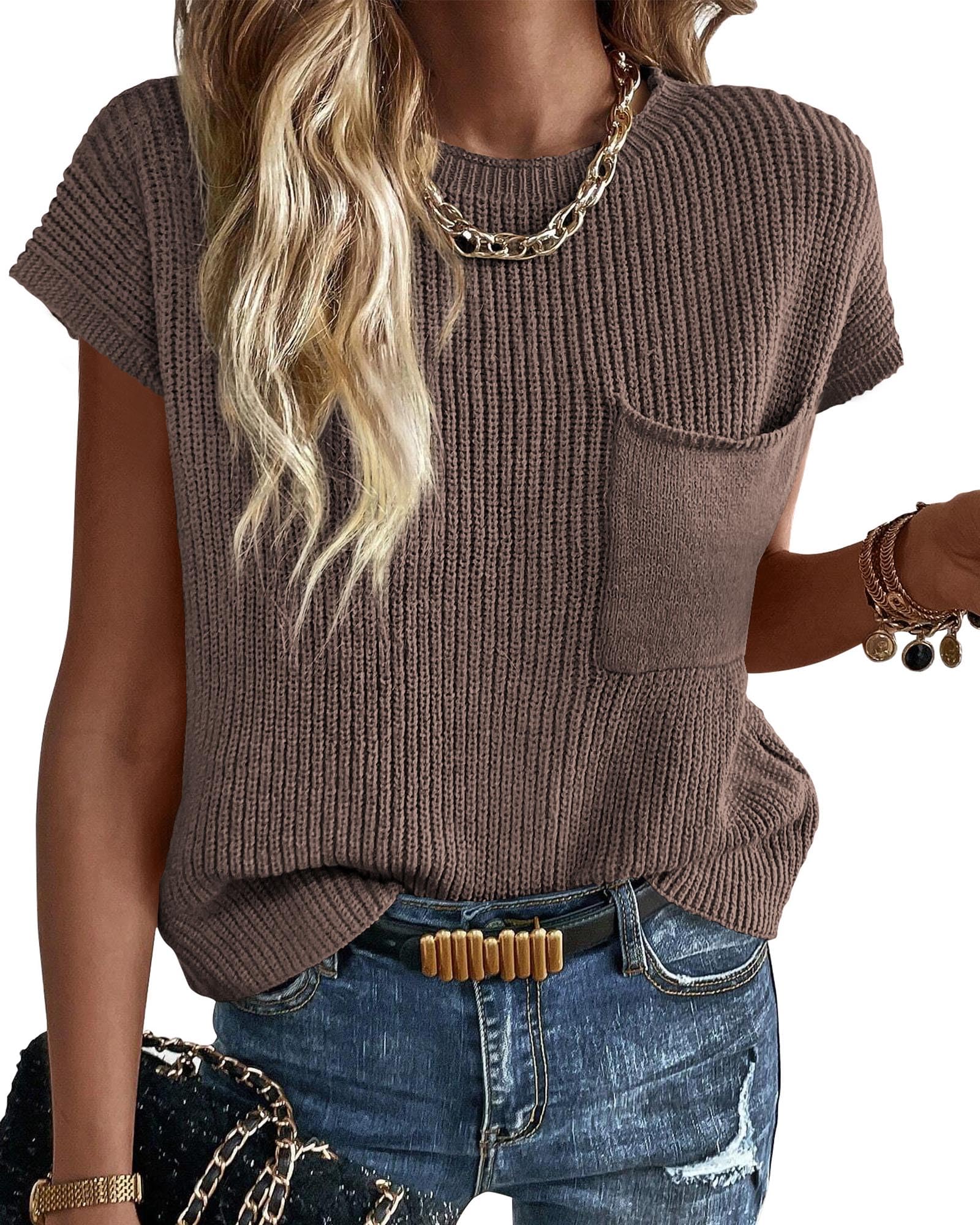 KIRUNDO Spring Summer Short Sleeve Sweater for Women 2026 Casual Sweater Vest Cotton Knit Pullover Tank Tops Fashion Clothing