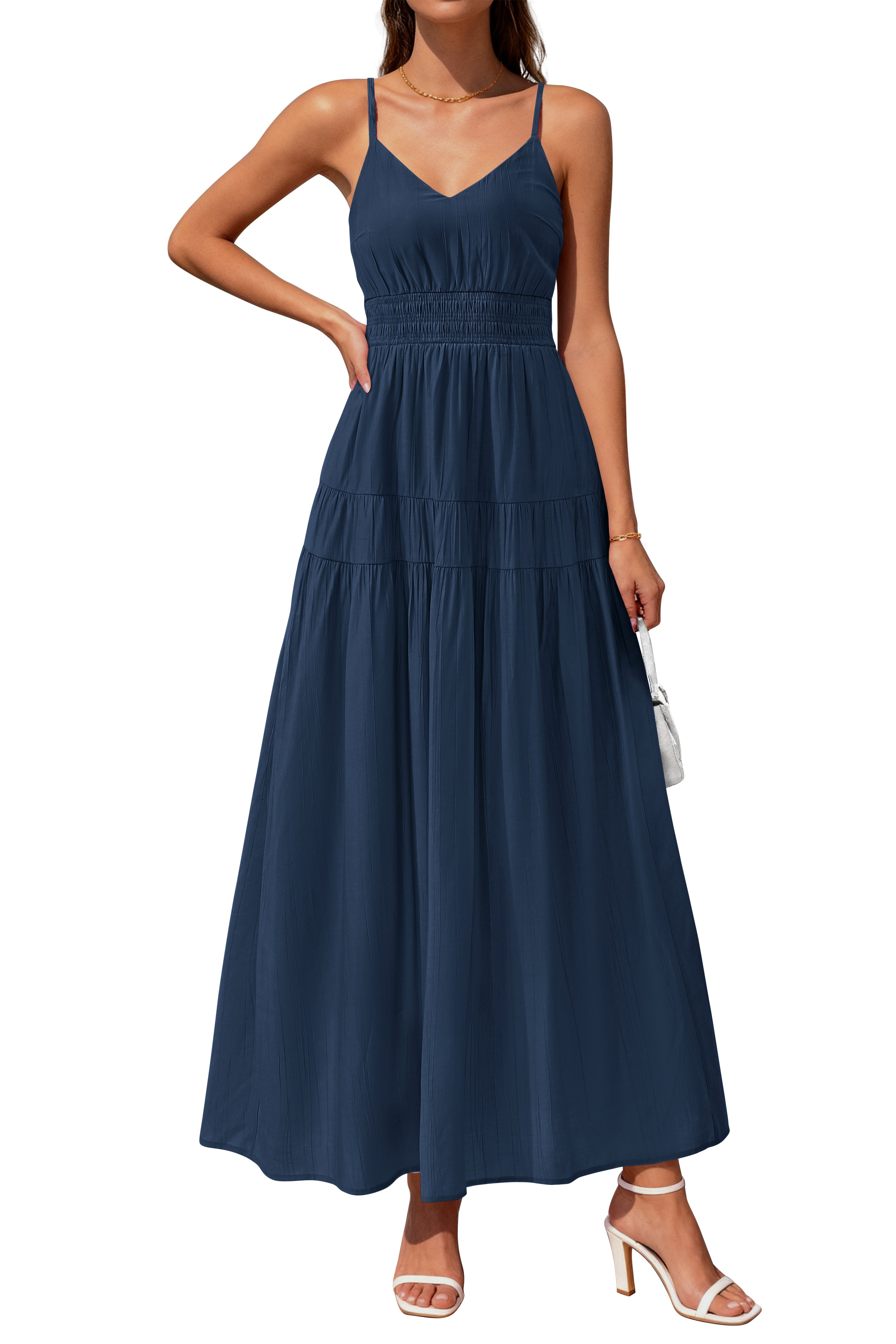 KIRUNDO Summer Dresses for Women Spaghetti Strap Sleeveless High Waist Flowy Boho Maxi Dress Beach Vacation Long Sundress