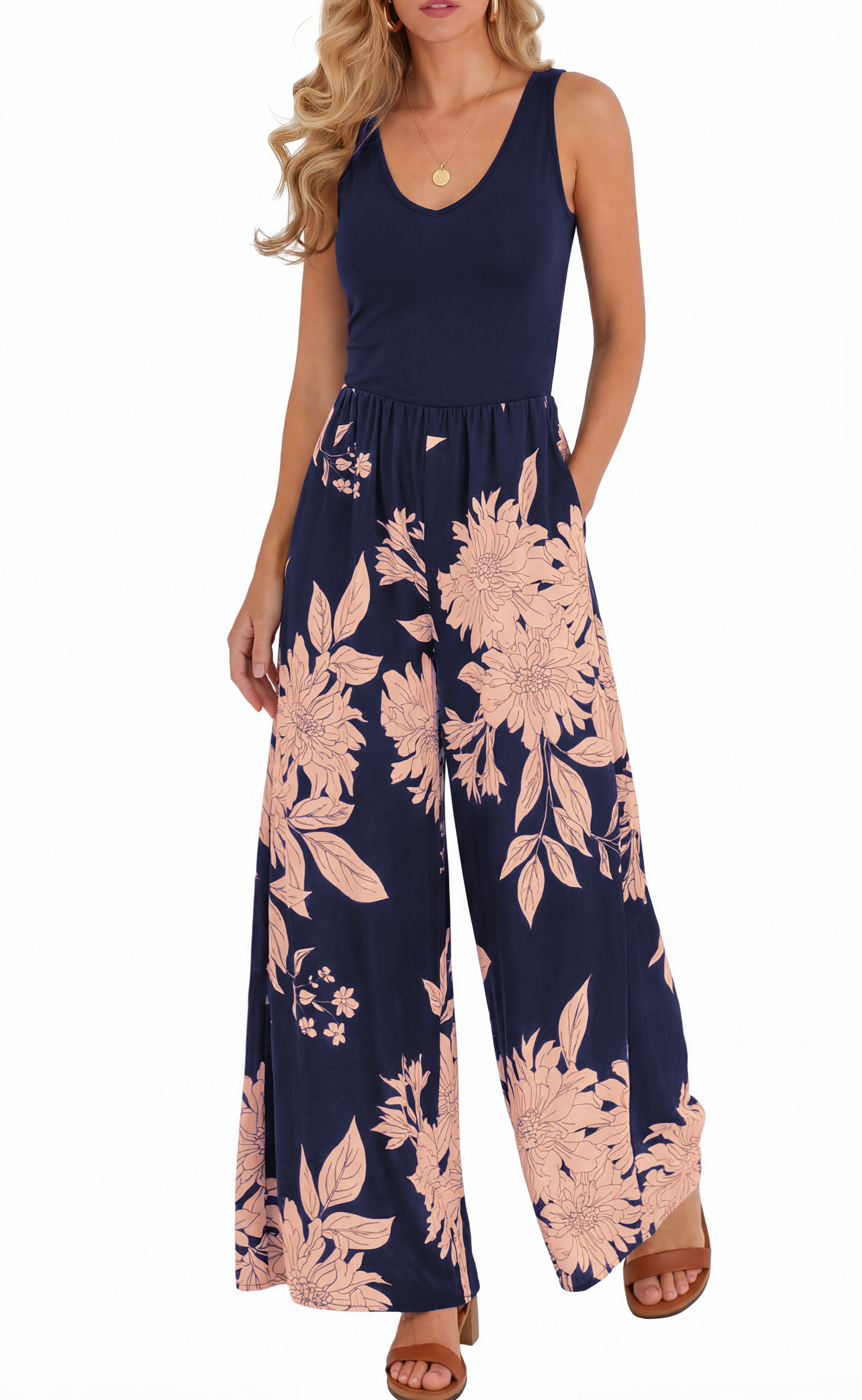 KIRUNDO Jumpsuits for Women Dressy 2026 Summer One Piece Sleeveless Boho Floral Wide Leg Romper Beach Vacation Cruise Outfits