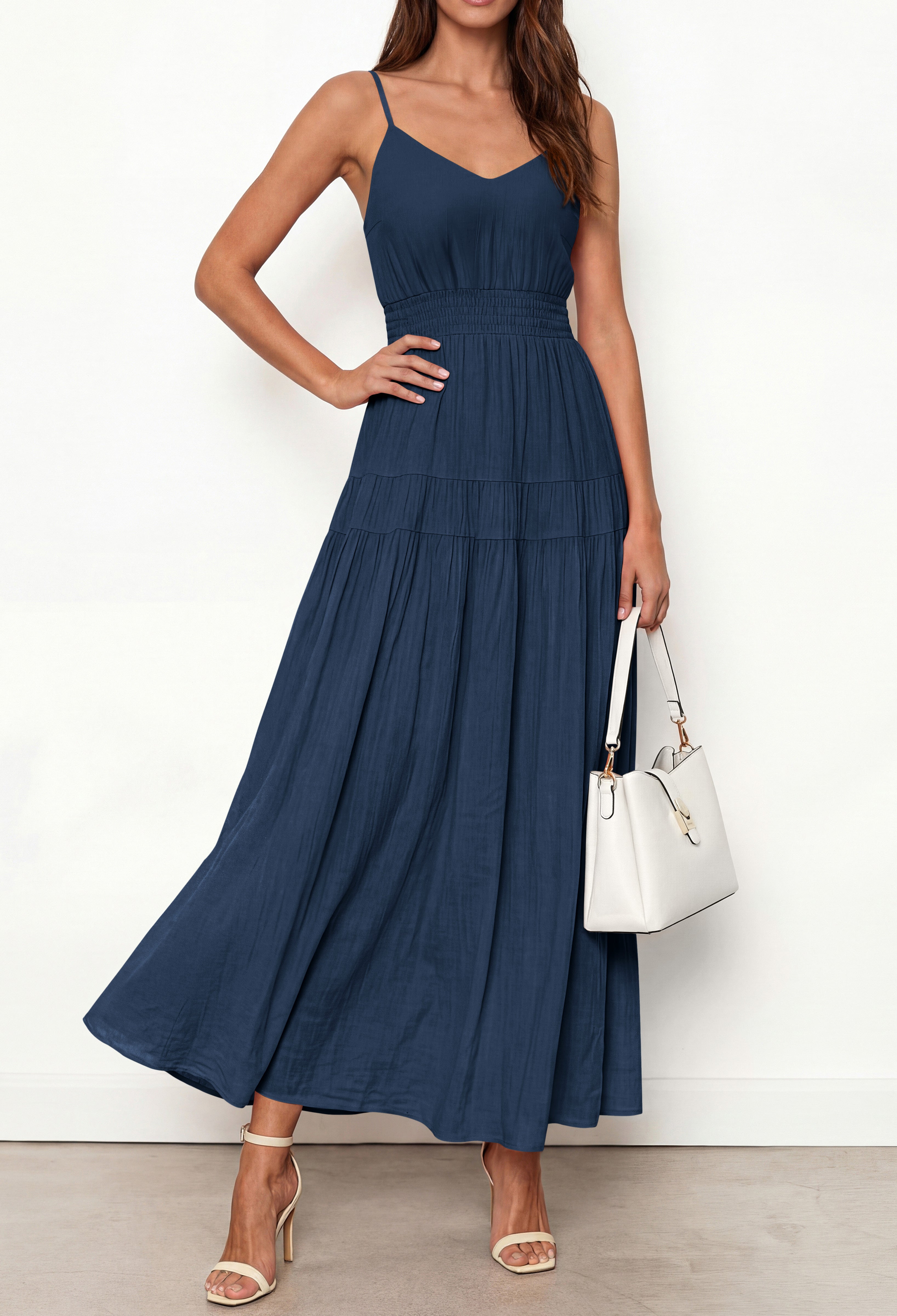 KIRUNDO Summer Dresses for Women Spaghetti Strap Sleeveless High Waist Flowy Boho Maxi Dress Beach Vacation Long Sundress