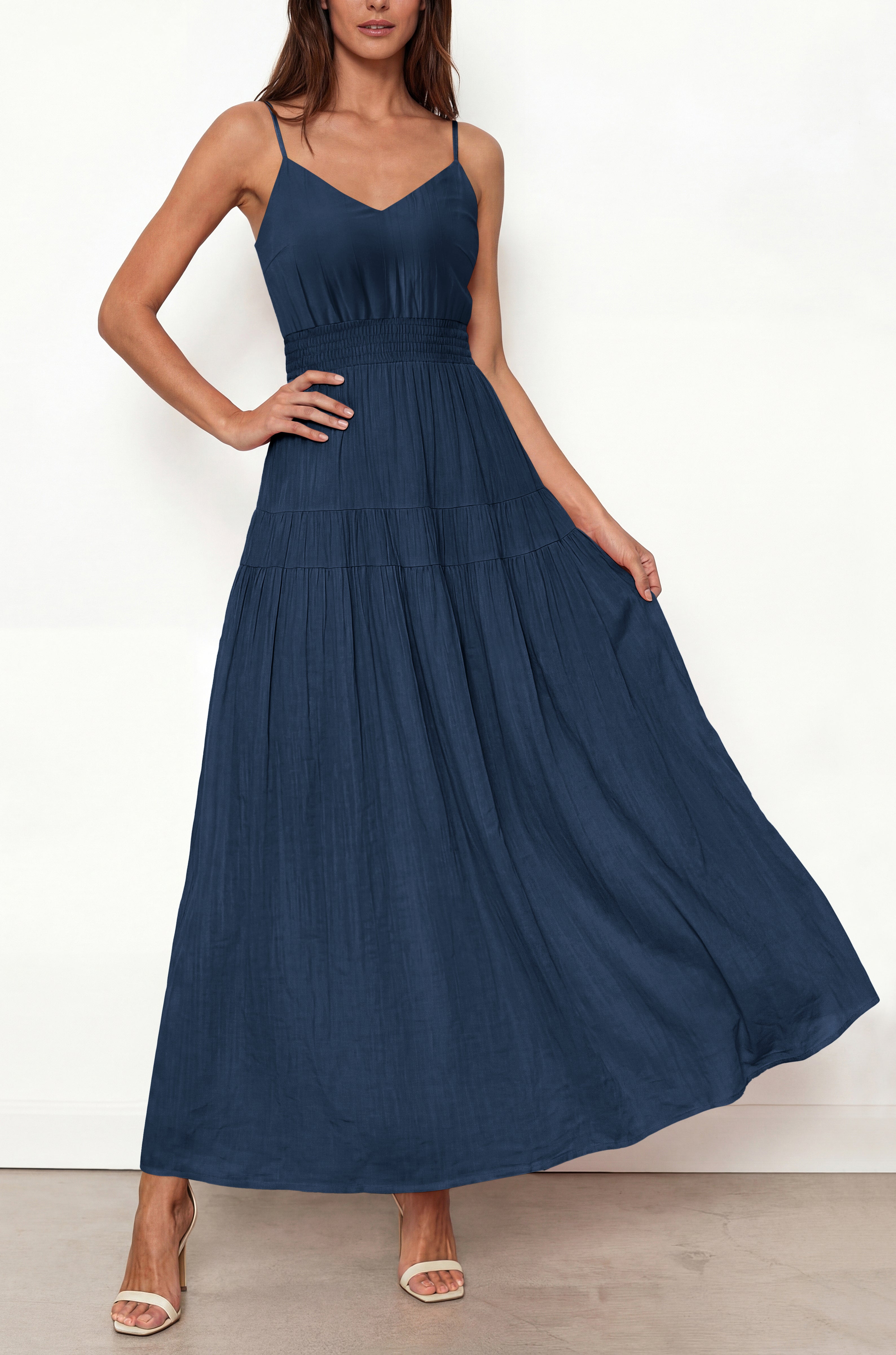 KIRUNDO Summer Dresses for Women Spaghetti Strap Sleeveless High Waist Flowy Boho Maxi Dress Beach Vacation Long Sundress