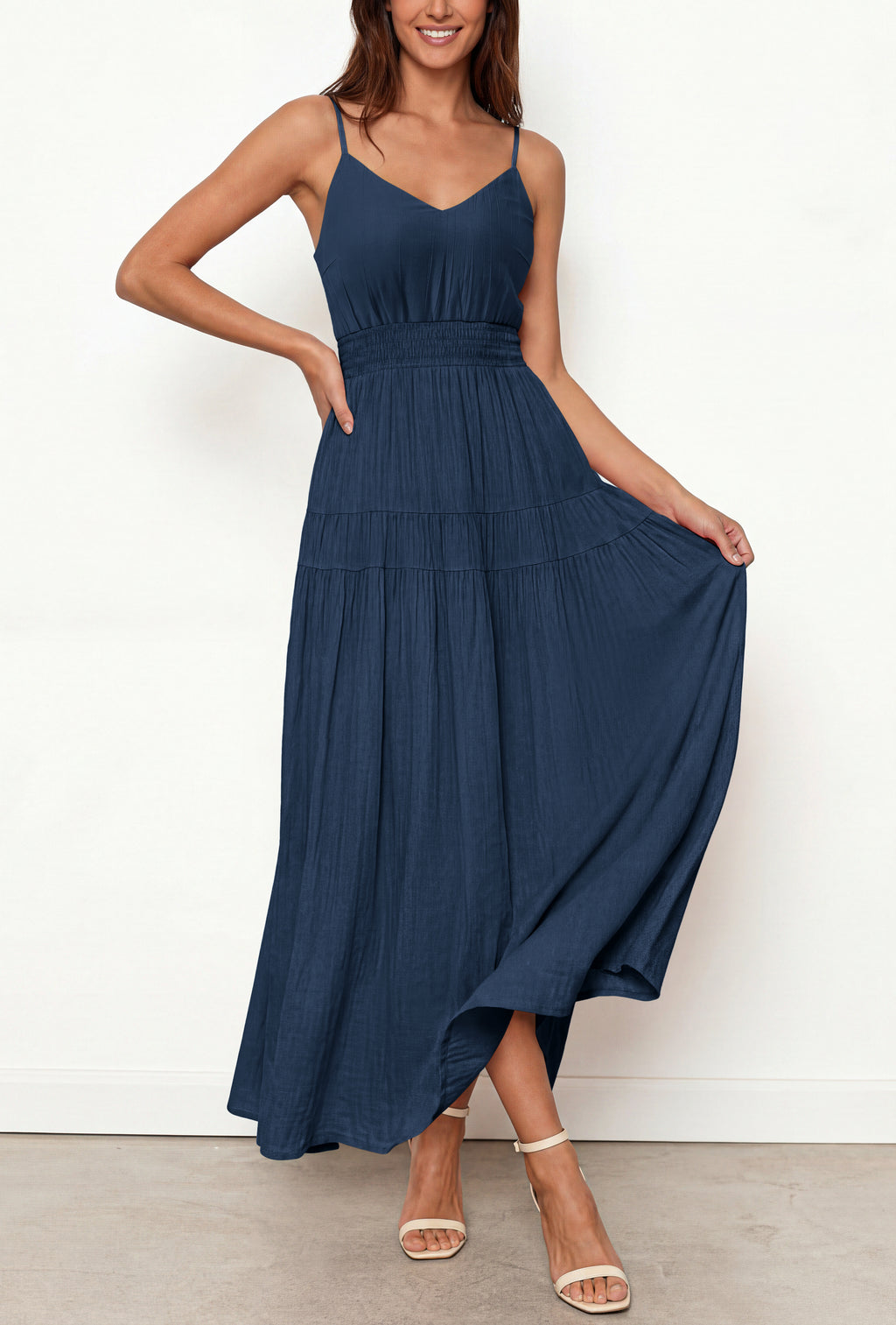 KIRUNDO Summer Dresses for Women Spaghetti Strap Sleeveless High Waist Flowy Boho Maxi Dress Beach Vacation Long Sundress