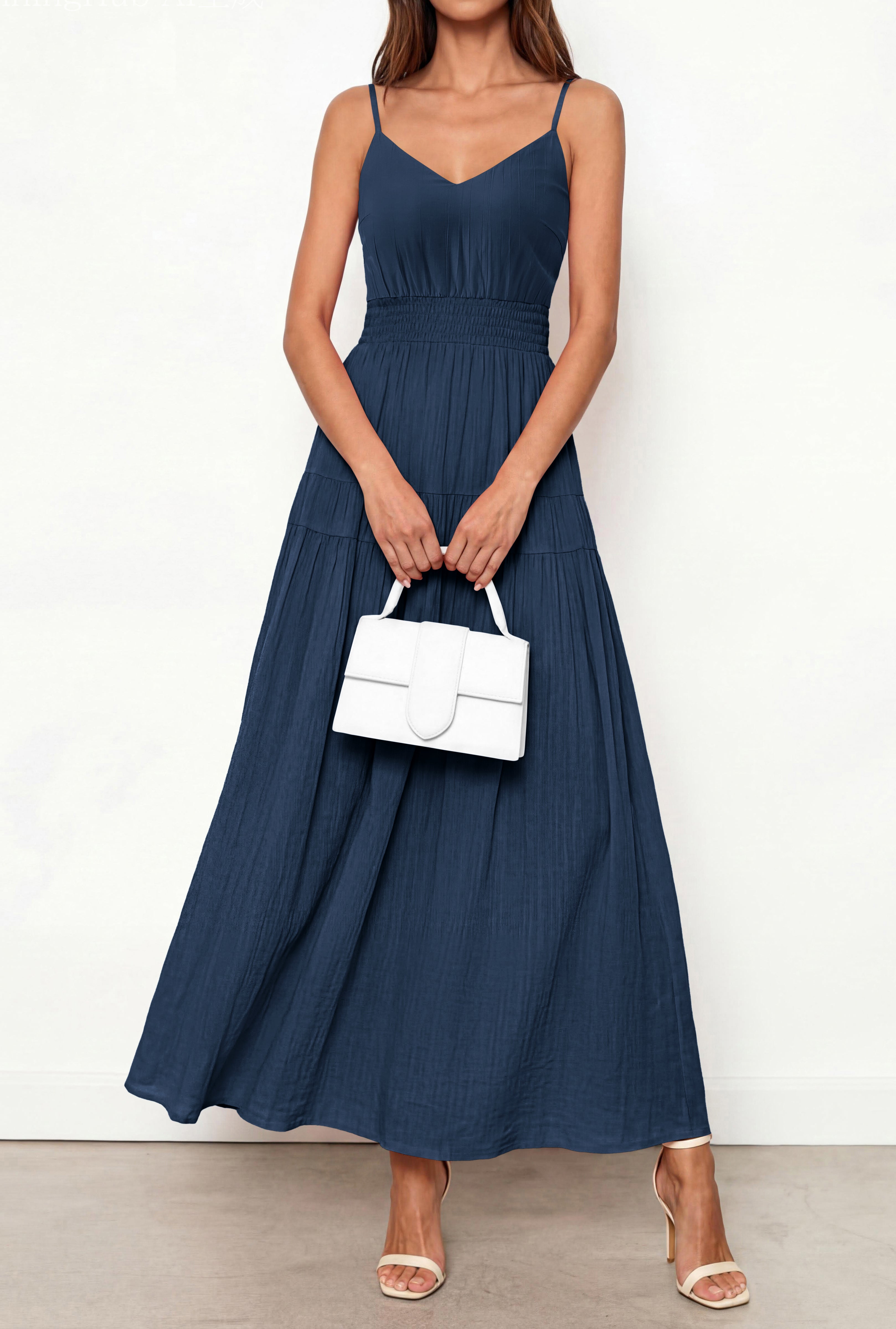 KIRUNDO Summer Dresses for Women Spaghetti Strap Sleeveless High Waist Flowy Boho Maxi Dress Beach Vacation Long Sundress