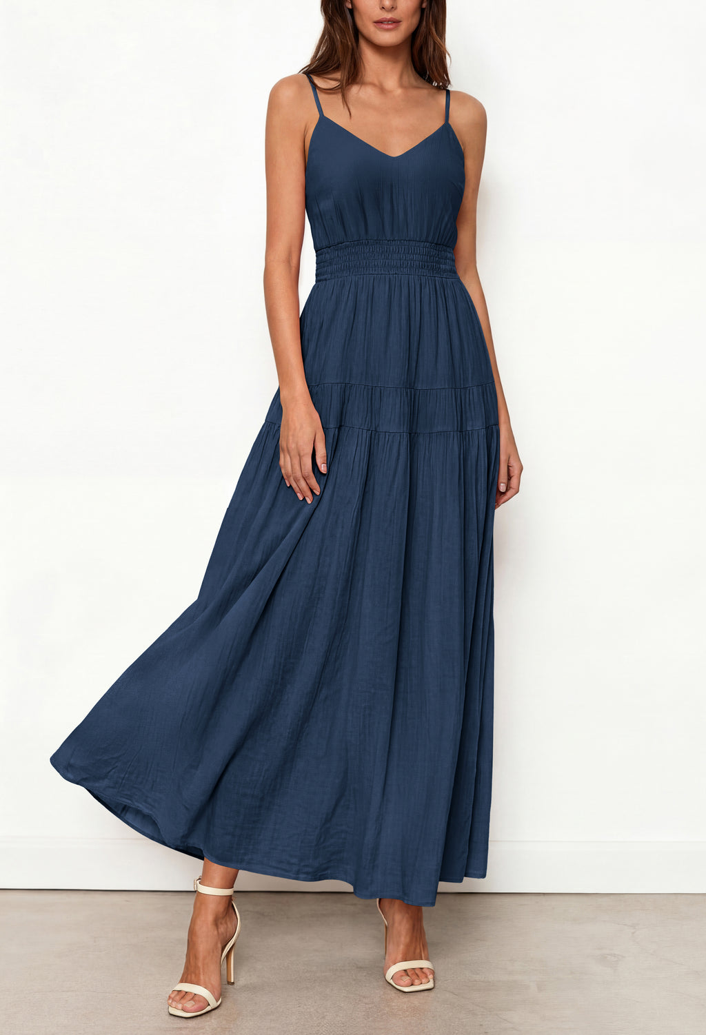 KIRUNDO Summer Dresses for Women Spaghetti Strap Sleeveless High Waist Flowy Boho Maxi Dress Beach Vacation Long Sundress