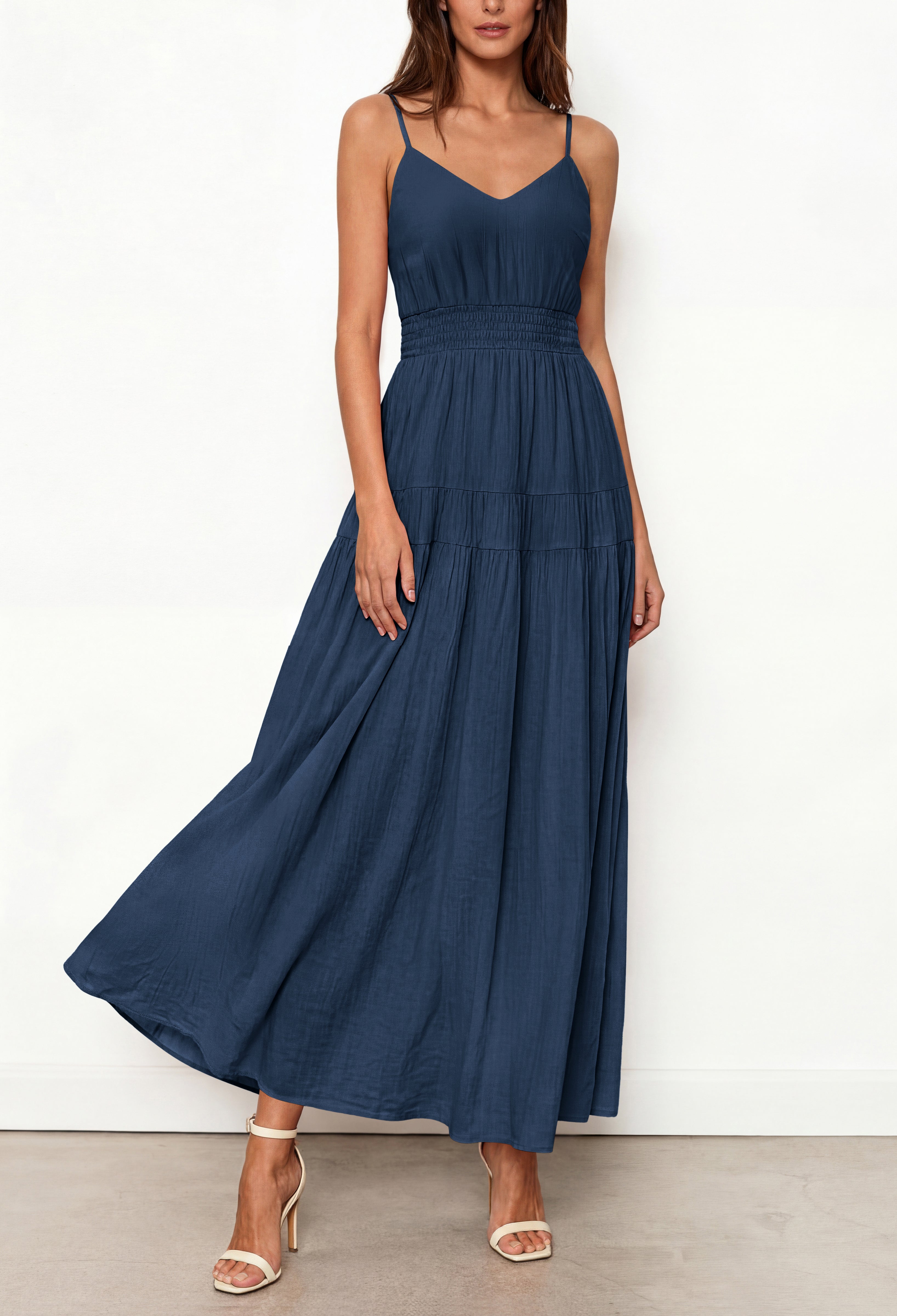KIRUNDO Summer Dresses for Women Spaghetti Strap Sleeveless High Waist Flowy Boho Maxi Dress Beach Vacation Long Sundress