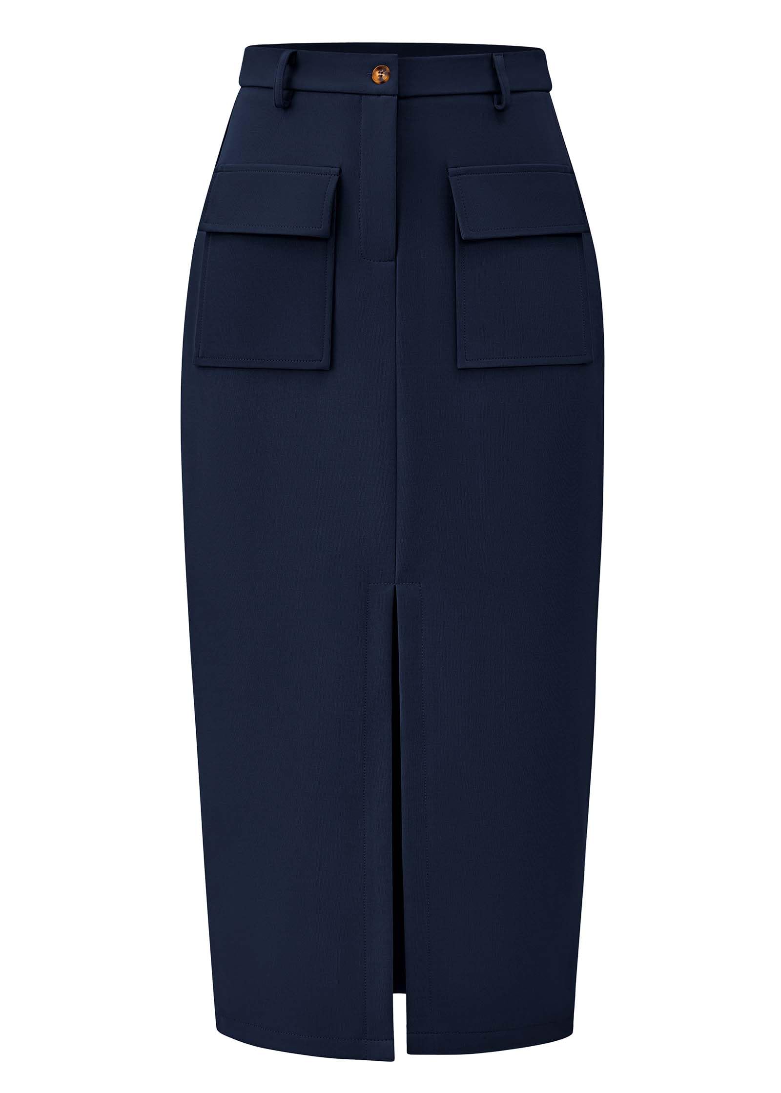 KIRUNDO Midi Skirts for Women Spring Summer High Waisted Cargo Trendy Pencil Slit Dressy Casual Business Work Long Skirt