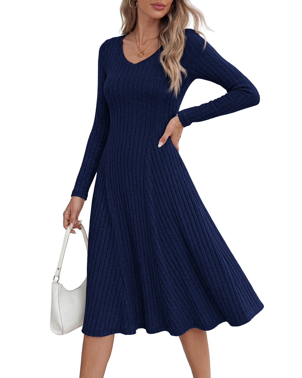 KIRUNDO Women's Fall Long Sleeve Ribbed Knit Sweater Dress