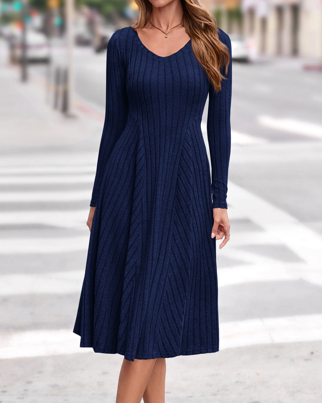 KIRUNDO Women's Fall Long Sleeve Ribbed Knit Sweater Dress
