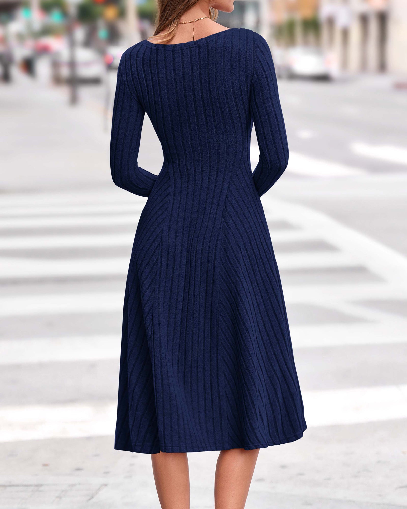 KIRUNDO Women's Fall Long Sleeve Ribbed Knit Sweater Dress