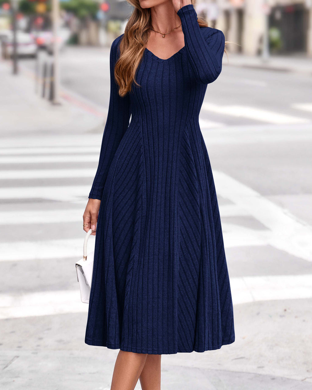 KIRUNDO Women's Fall Long Sleeve Ribbed Knit Sweater Dress