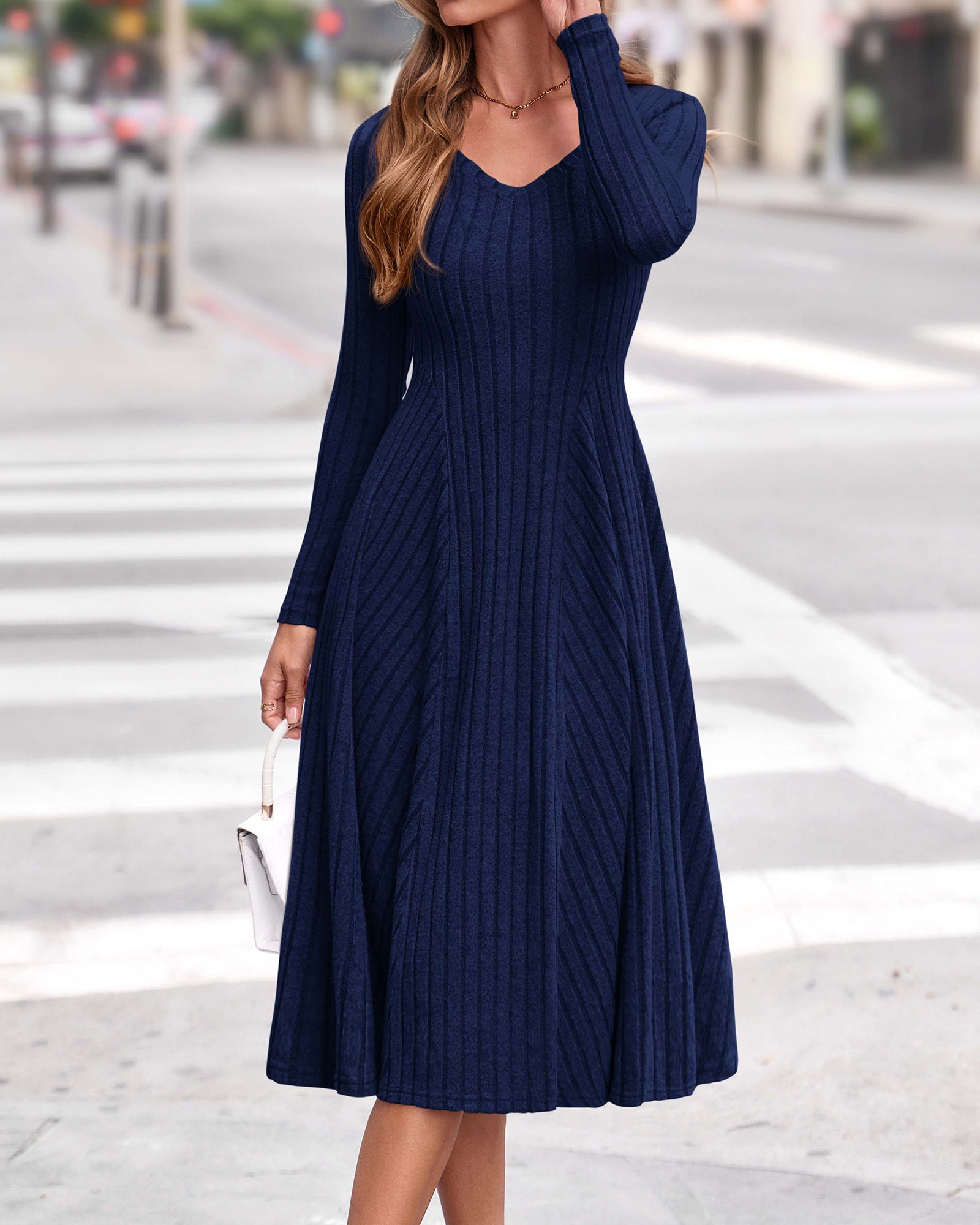 KIRUNDO Women's Fall Long Sleeve Ribbed Knit Sweater Dress