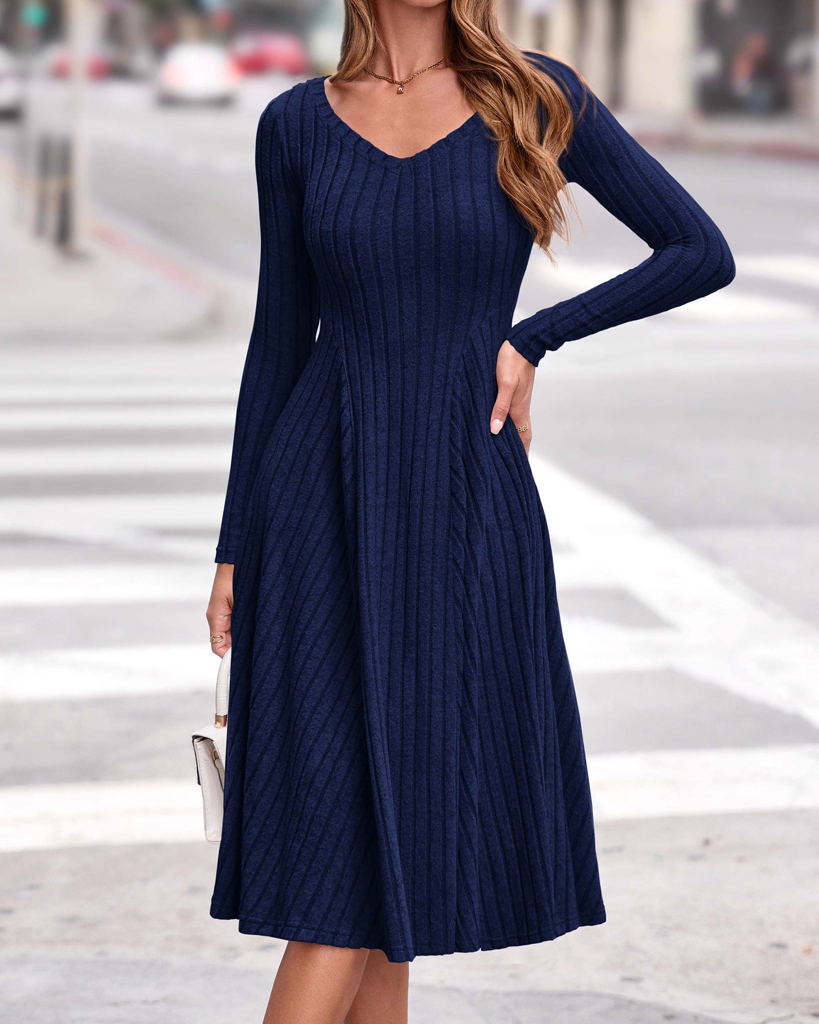 KIRUNDO Women's Fall Long Sleeve Ribbed Knit Sweater Dress