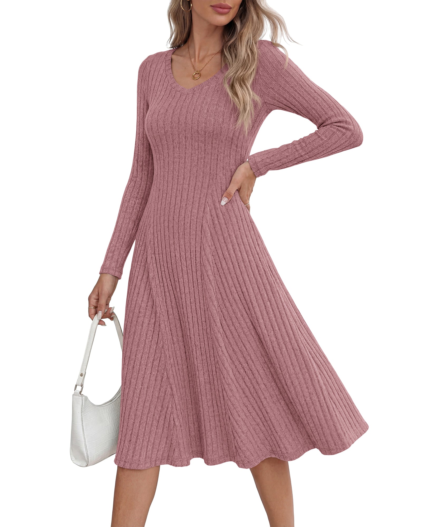 KIRUNDO Women's Fall Long Sleeve Ribbed Knit Sweater Dress